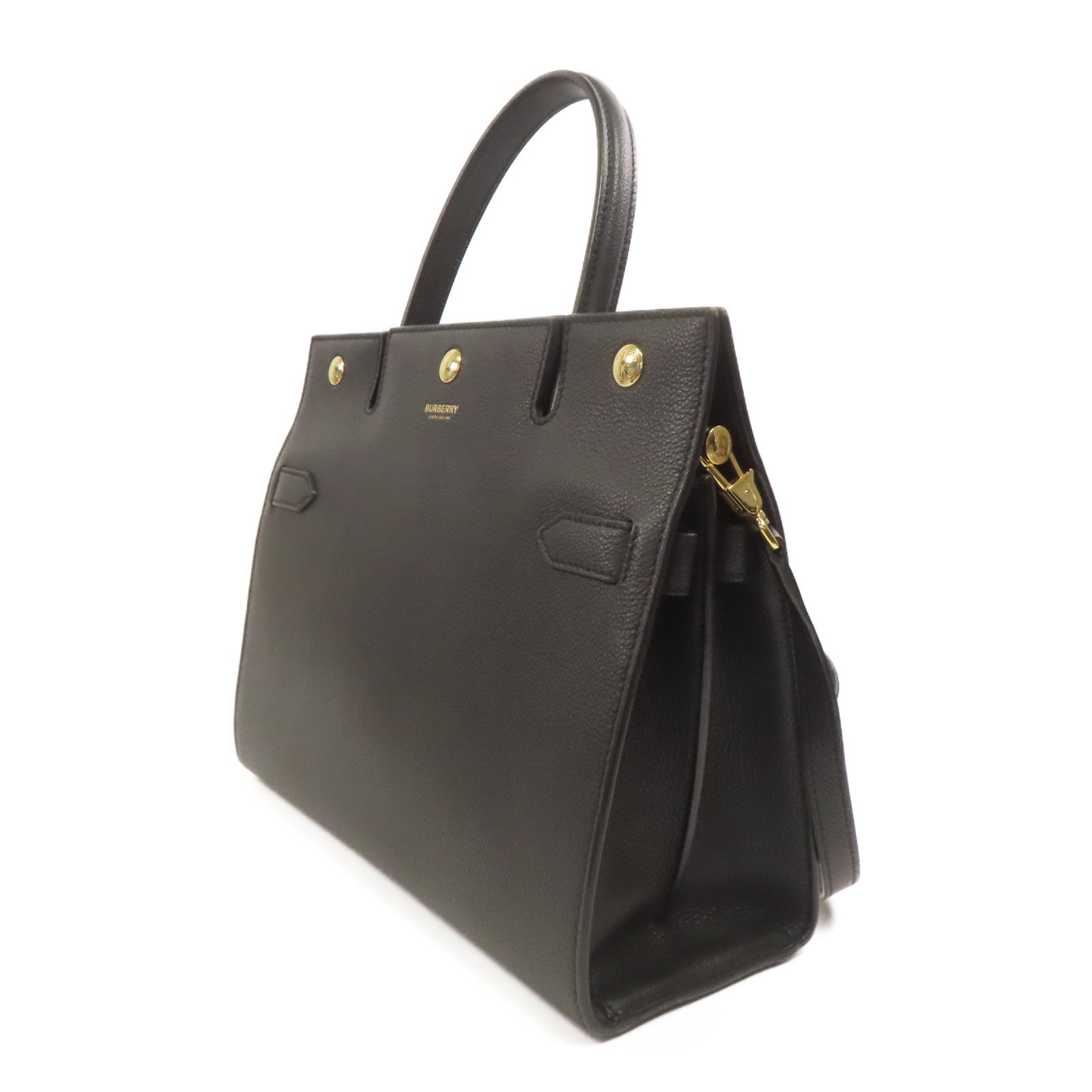 BURBERRY 牛皮皮革2 Way Bag金扣手挽肩背兩用袋黑色