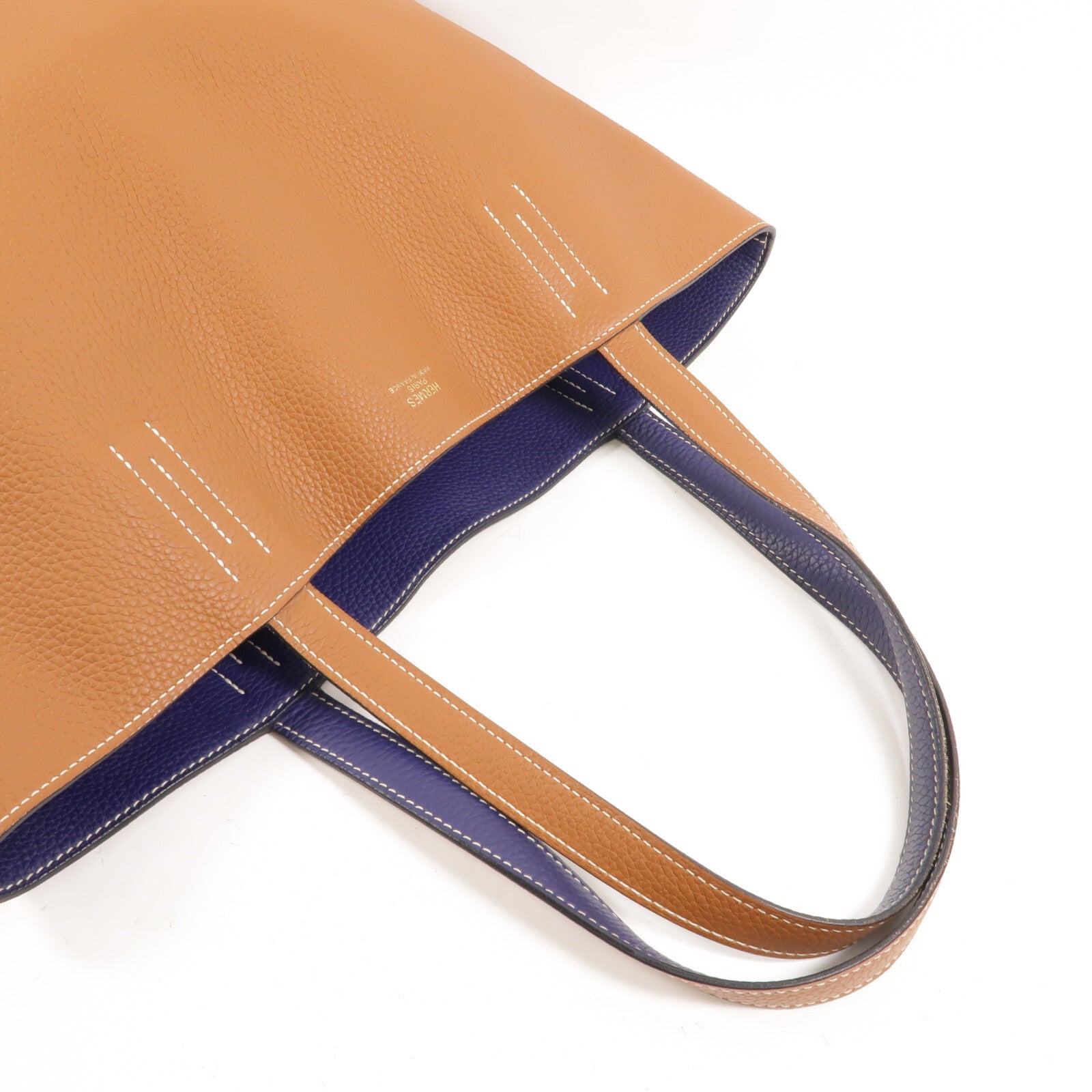 HERMES Clemence皮革Double Sens 36手挽袋Gold/Bleu Encre