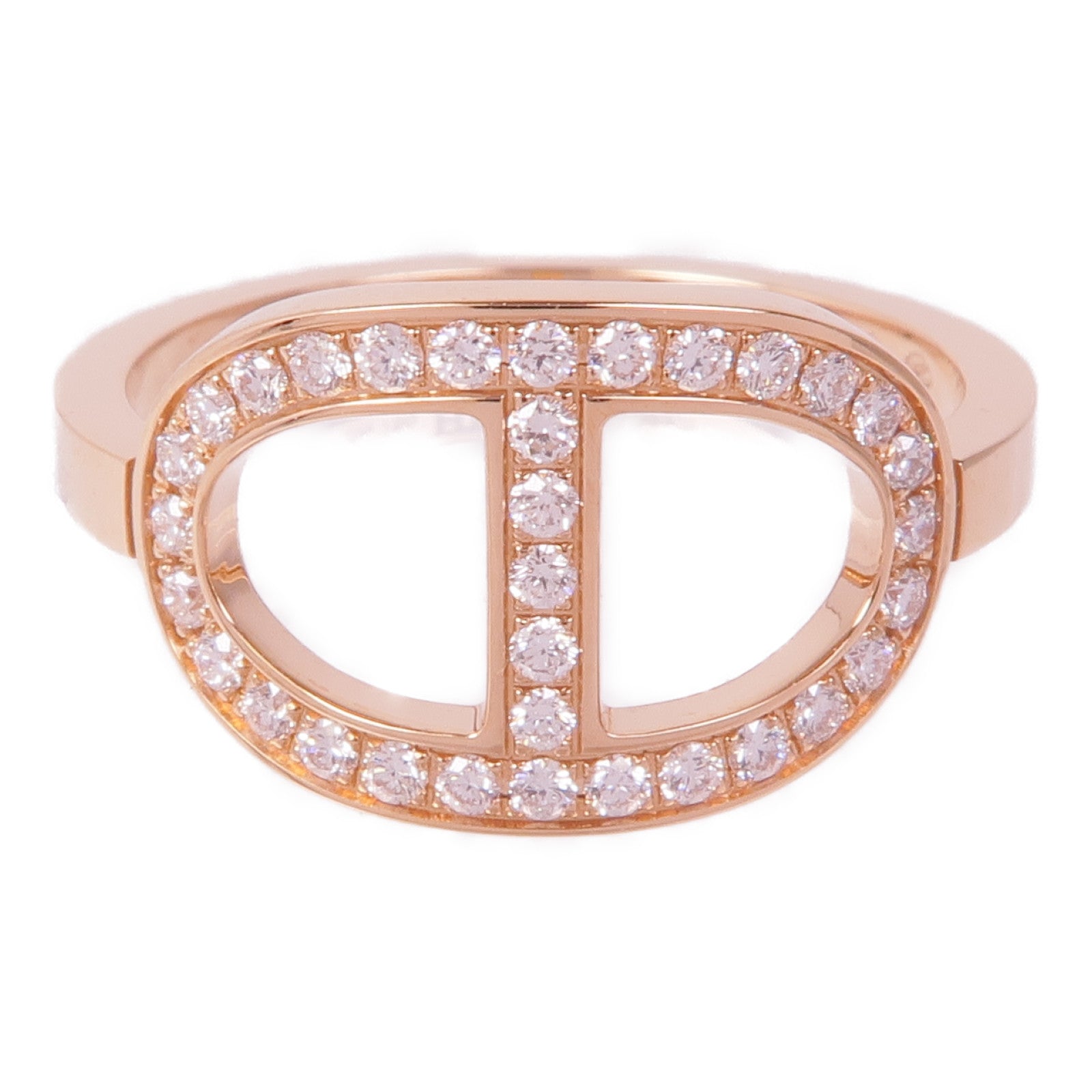 HERMES 18K玫瑰金Chaine D'ancre Contour Ring鑽石戒指Hermes#52/US#6