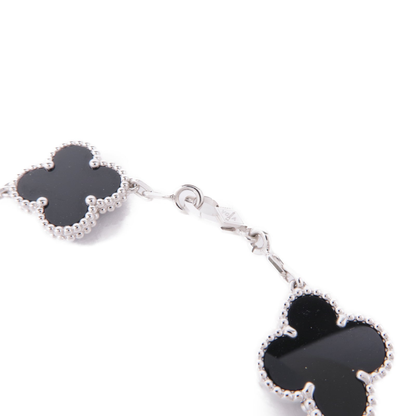 Van Cleef & Arpels 18K白金Vintage Alhambra 5 Motifs鑽石/縞瑪瑙手鏈