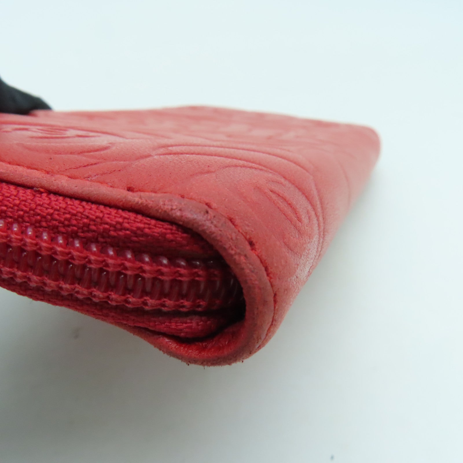 CHANEL Sheepskin Leather Long Wallet Silver Buckle Long Wallet Red