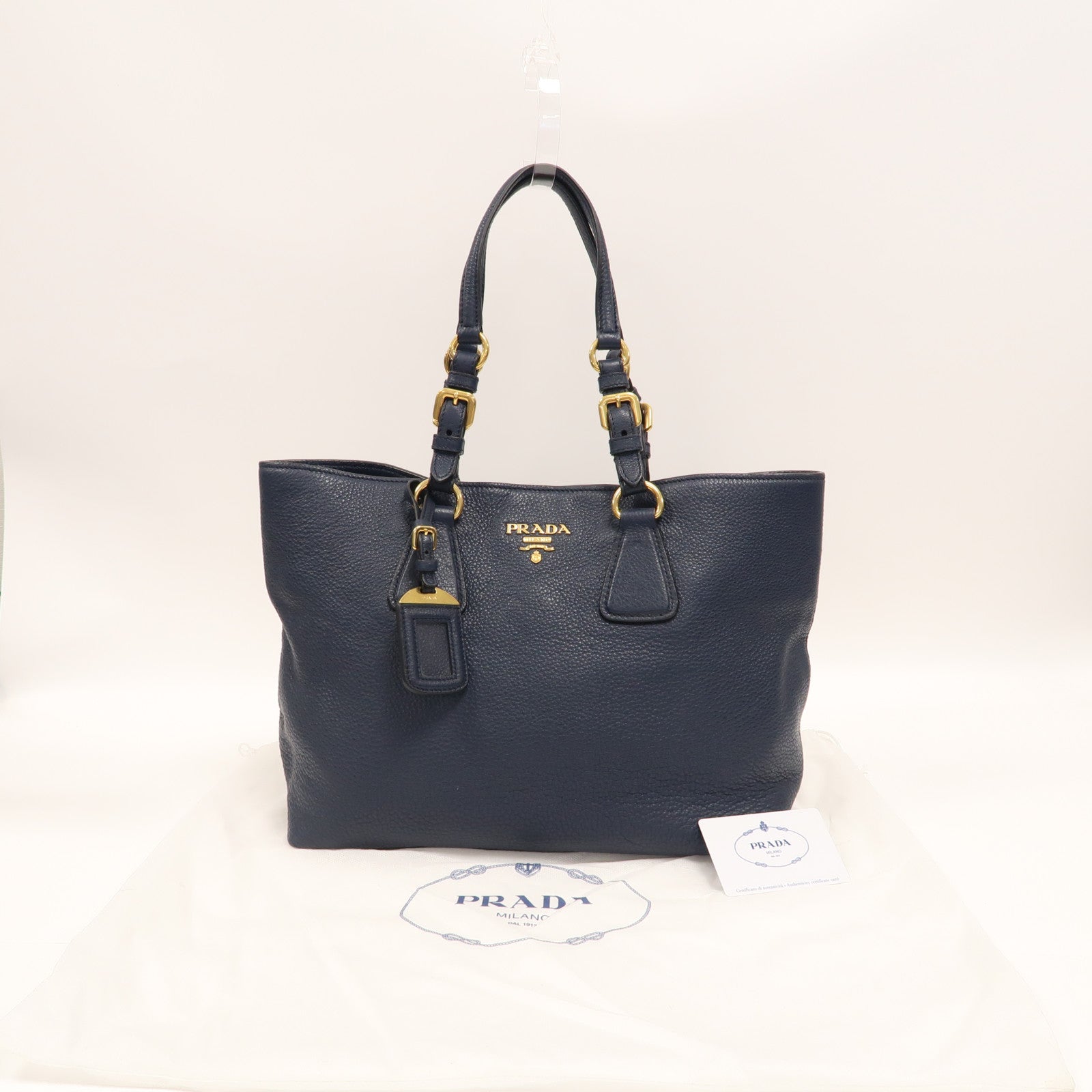 PRADA 牛皮皮革Shoulder Bag金扣肩背袋深藍色