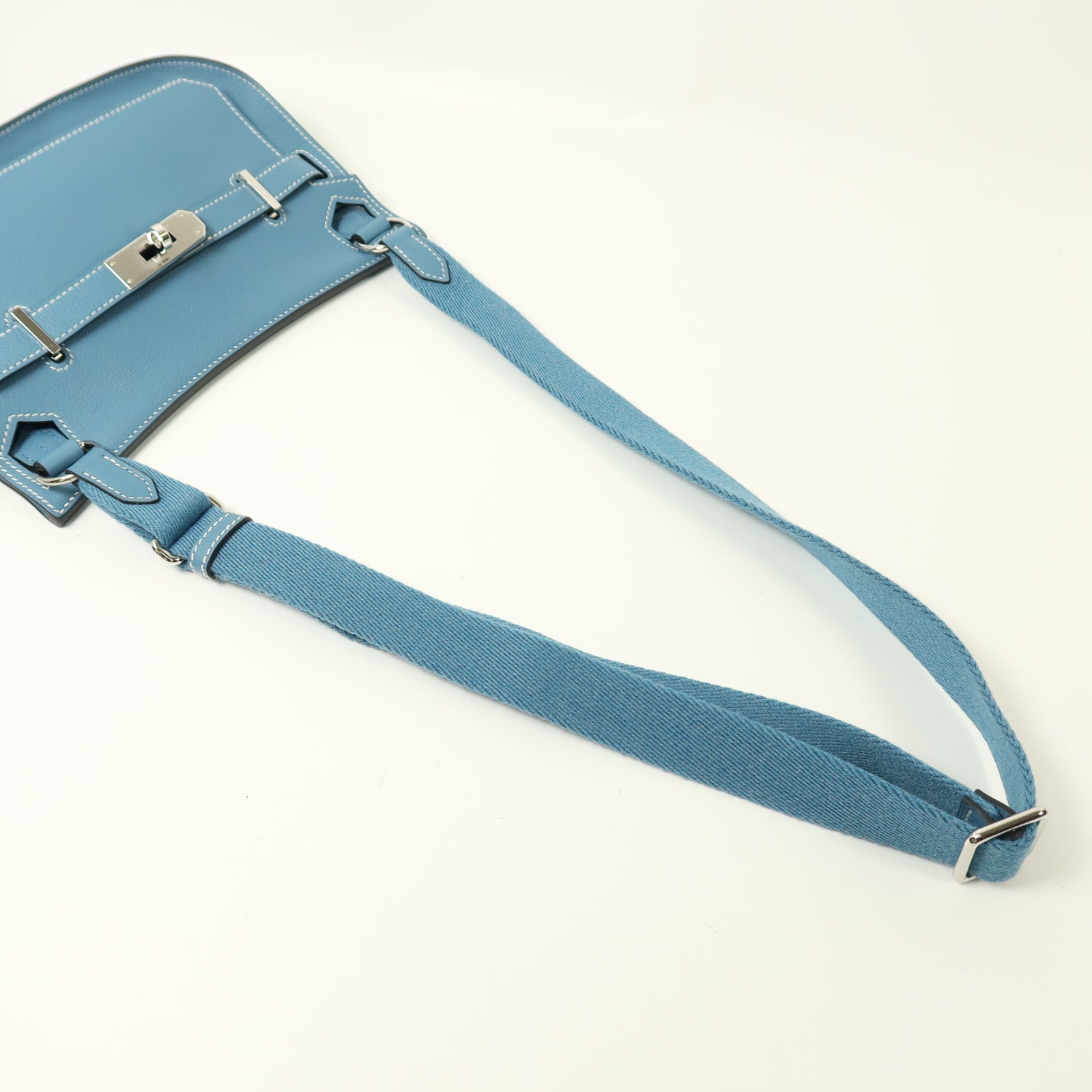 HERMES Evercolor皮革Mini Jypsiere銀扣肩背袋New Blue Jean