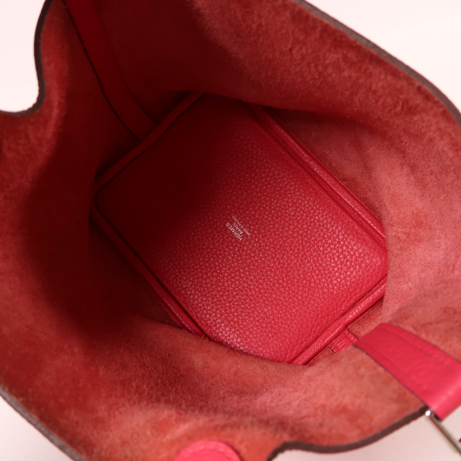 HERMES Clemence皮革Picotin PM銀扣手挽袋粉紅色