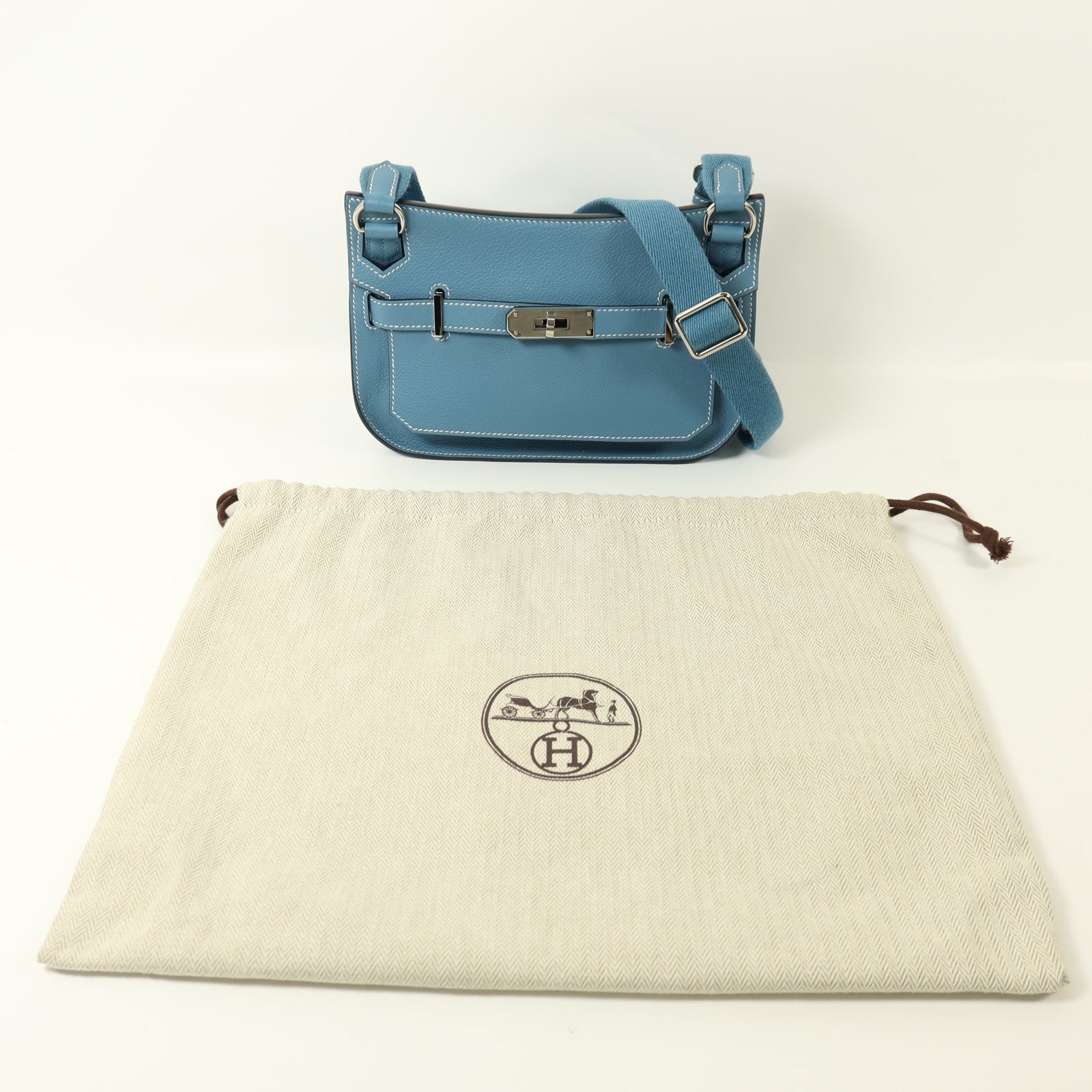 HERMES Evercolor皮革Mini Jypsiere銀扣肩背袋New Blue Jean