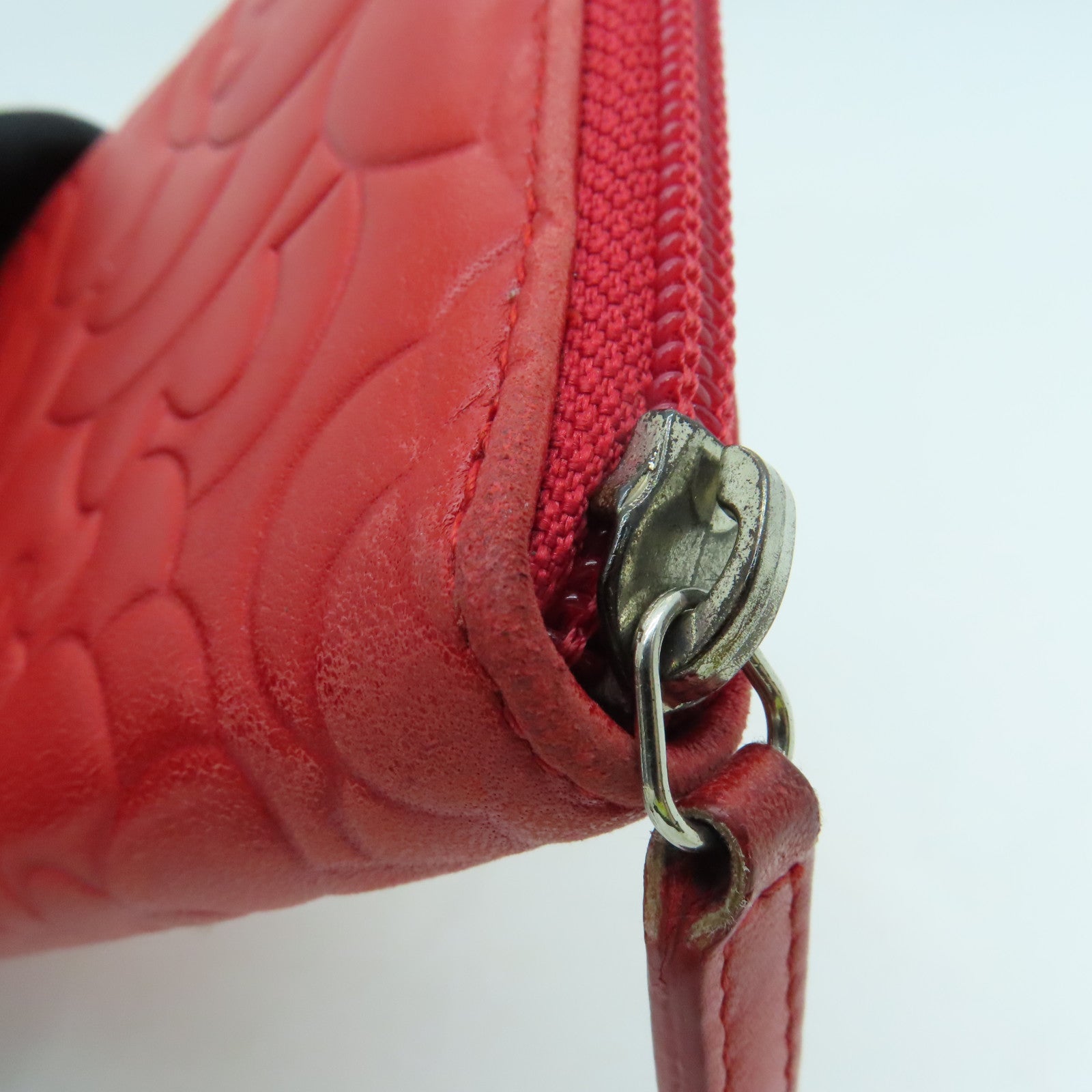 CHANEL Sheepskin Leather Long Wallet Silver Buckle Long Wallet Red