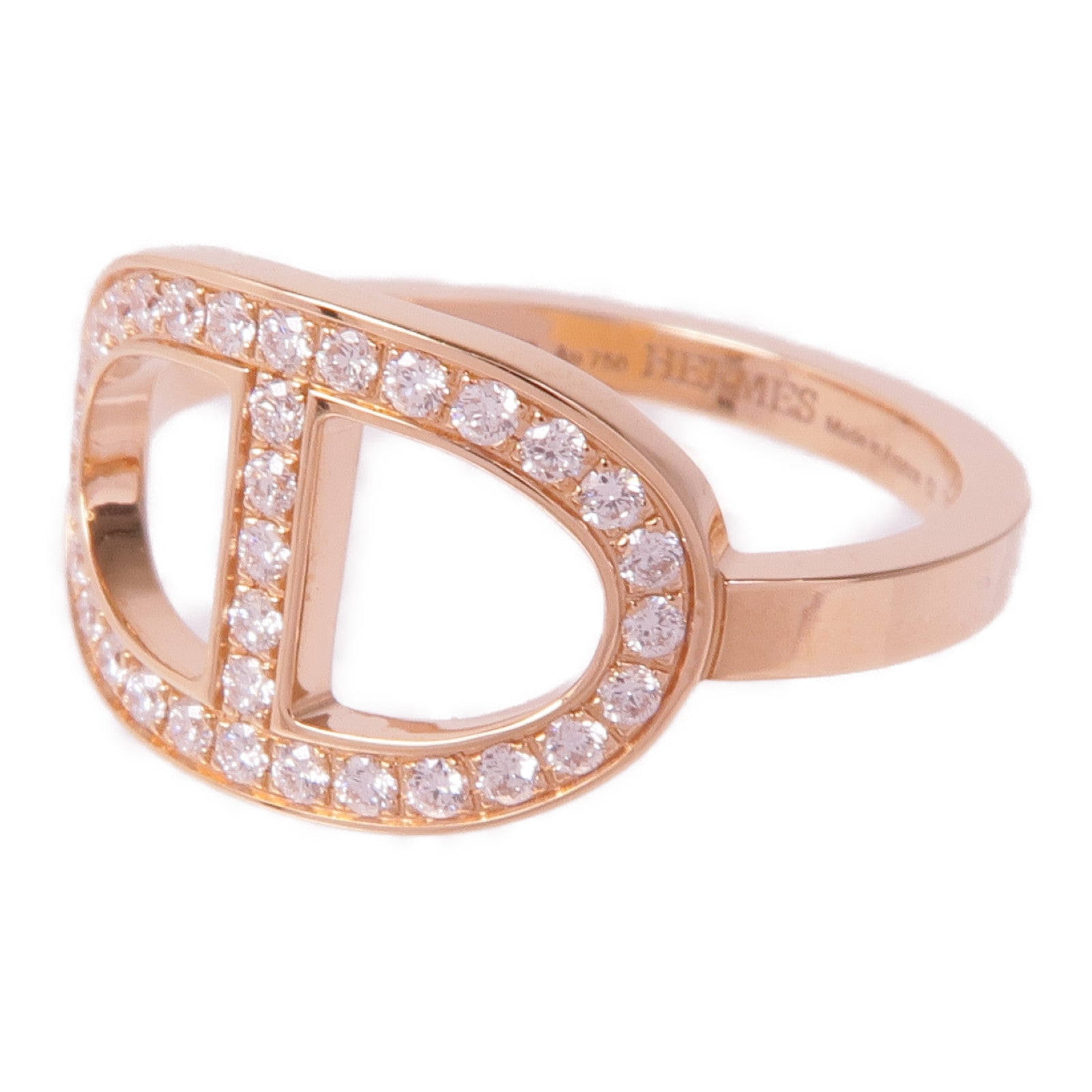 HERMES 18K玫瑰金Chaine D'ancre Contour Ring鑽石戒指Hermes#52/US#6