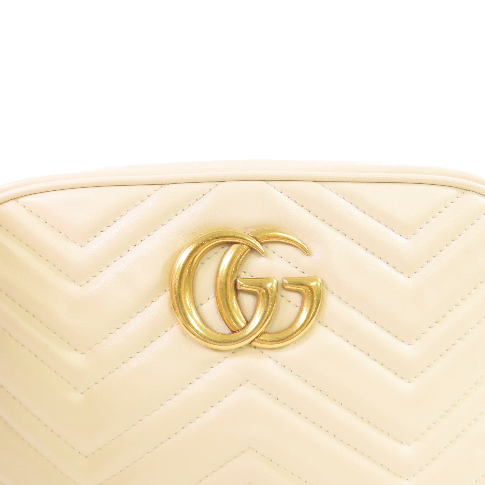 GUCCI 【激減優惠】牛皮皮革GG Marmont Shoulder Bag金扣鏈帶肩背袋米白色