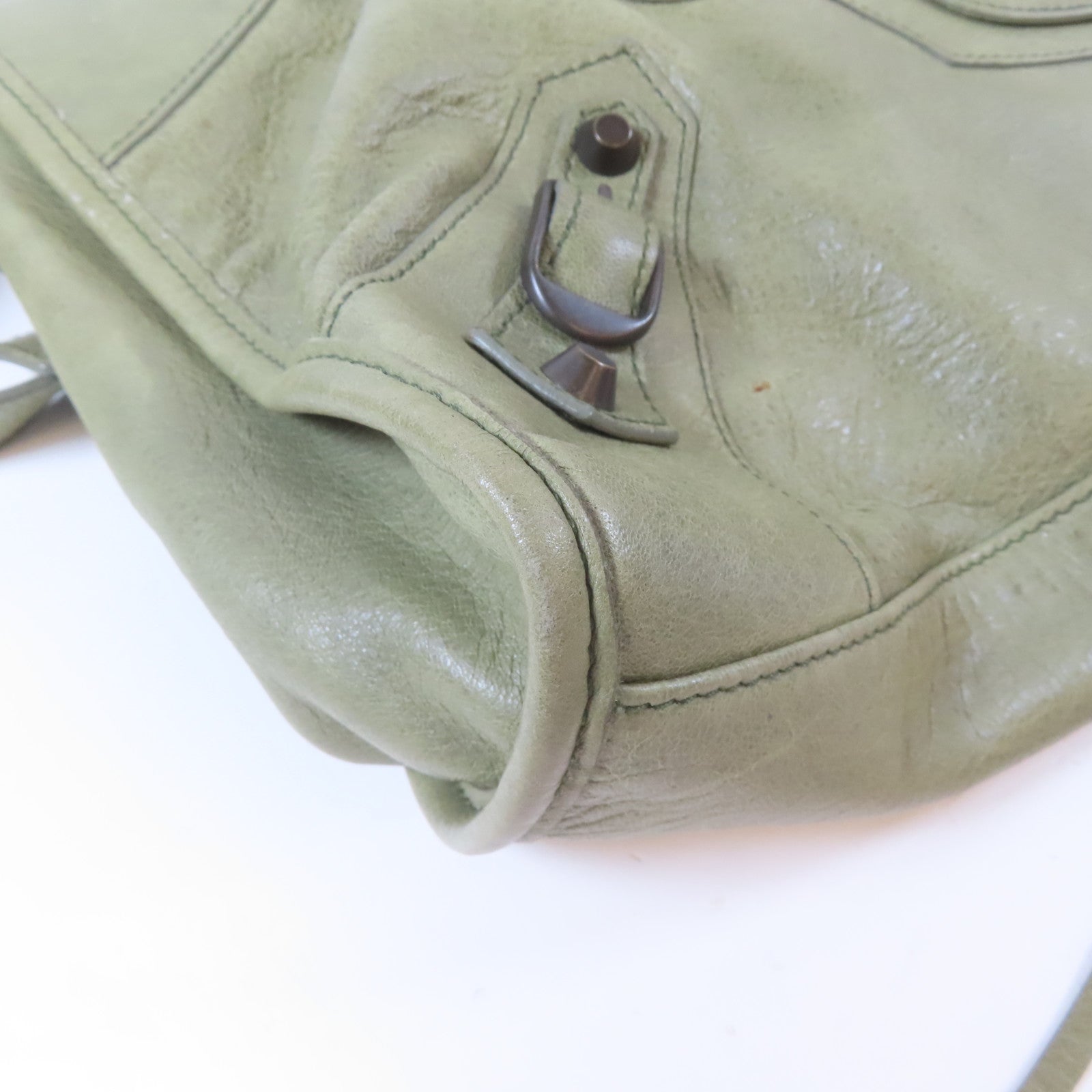 BALENCIAGA 羊皮皮革Classic Part Time銀扣手挽肩背兩用袋綠色