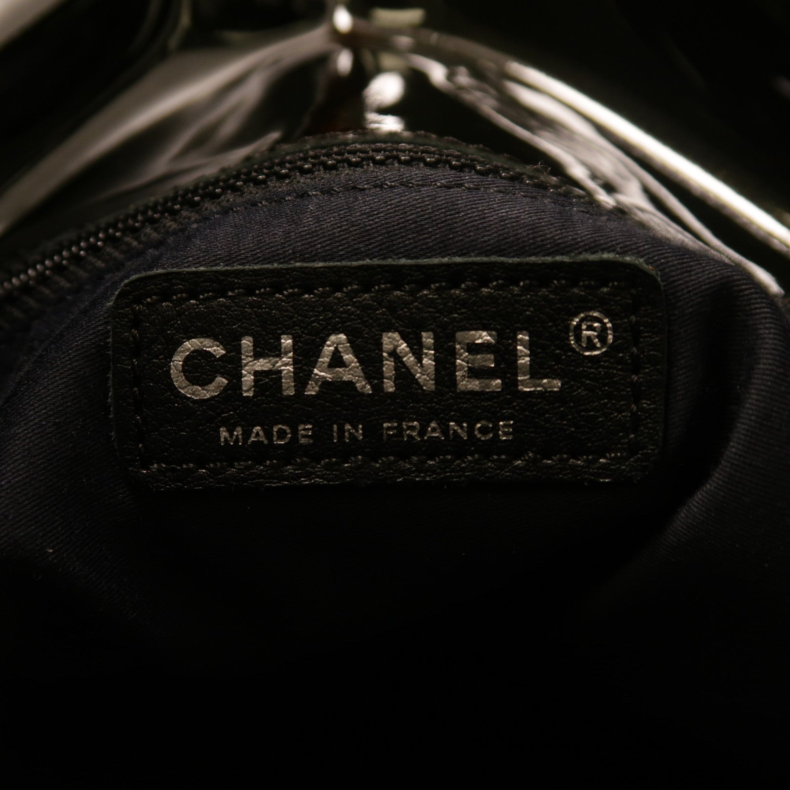 CHANEL 漆皮皮革Chain Shoulder銀扣鏈帶肩背袋黑色