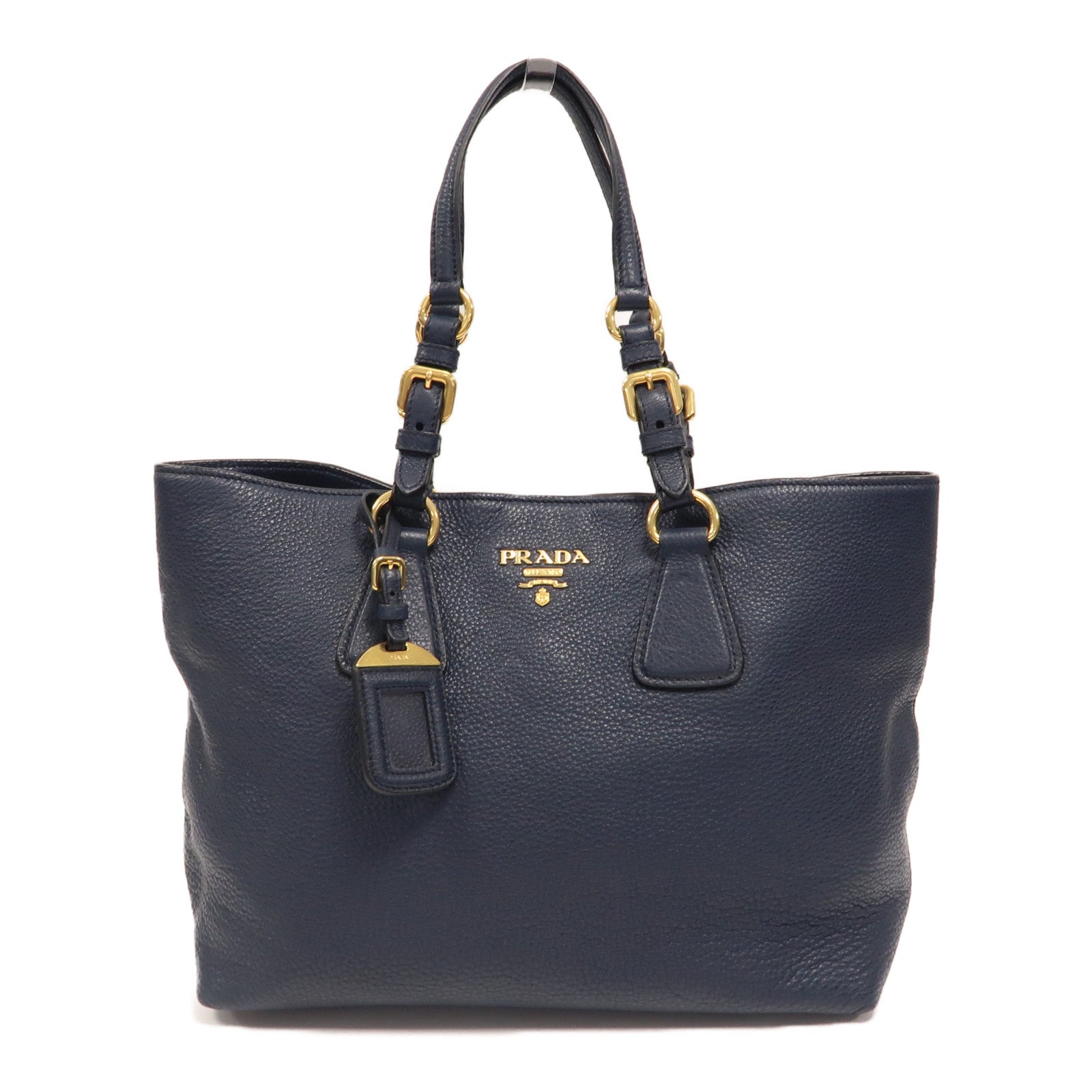PRADA 牛皮皮革Shoulder Bag金扣肩背袋深藍色