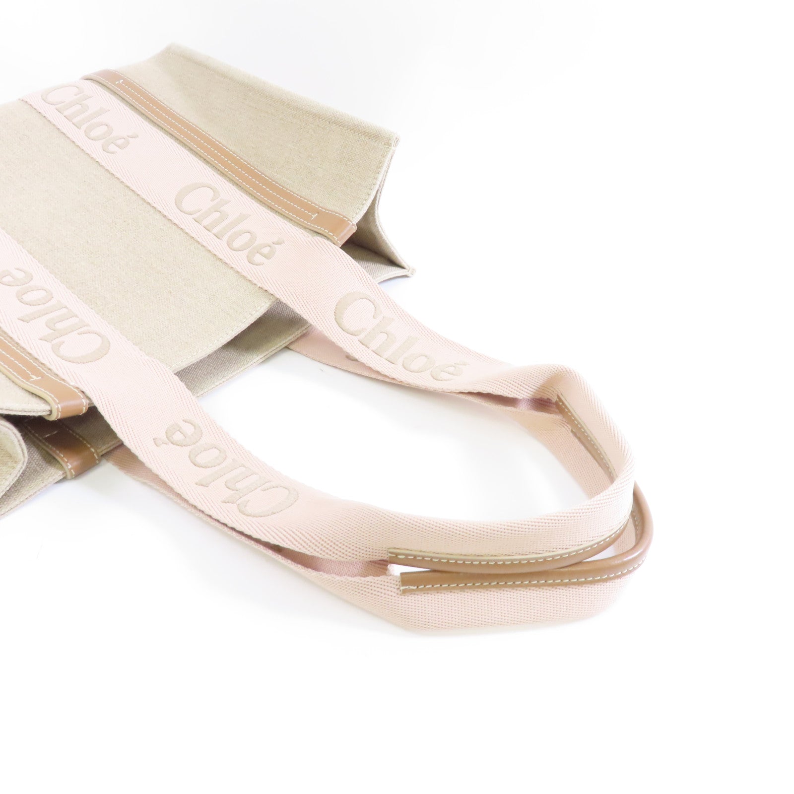 Chloe 帆布/牛皮皮革Woody Tote Bag手挽袋米色