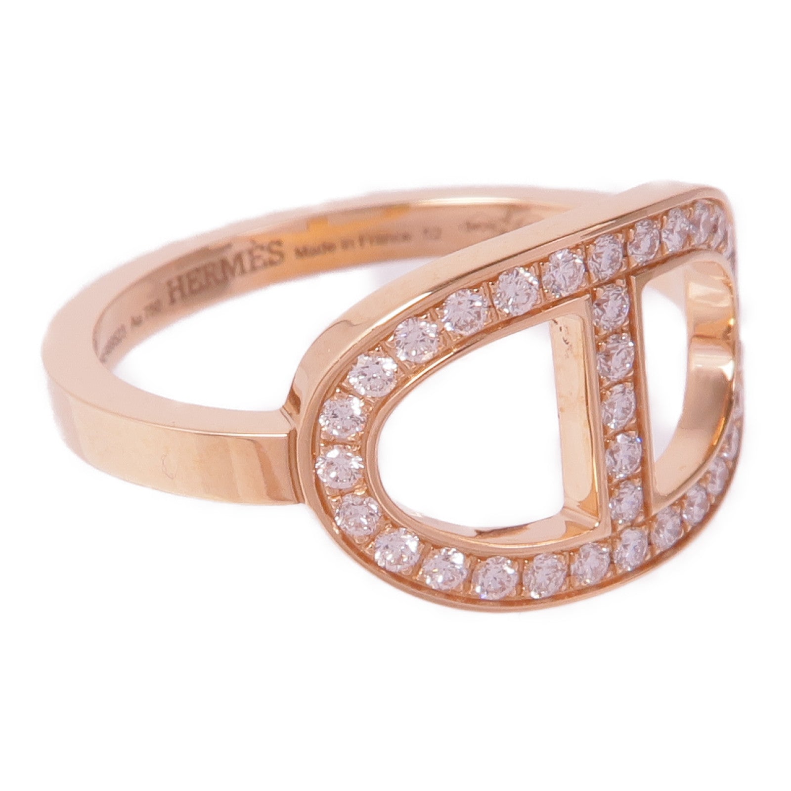 HERMES 18K玫瑰金Chaine D'ancre Contour Ring鑽石戒指Hermes#52/US#6