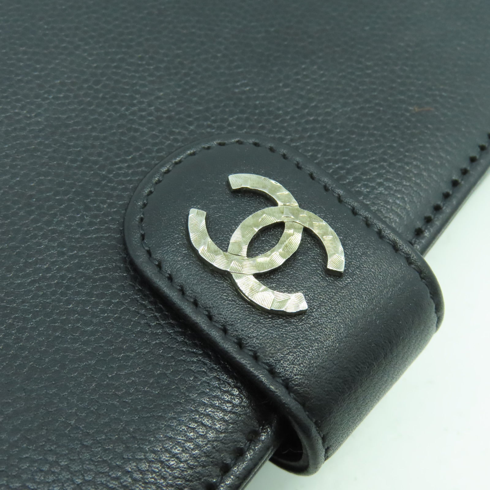 CHANEL 【激減優惠】皮革Pocketbook銀扣長錢包黑色