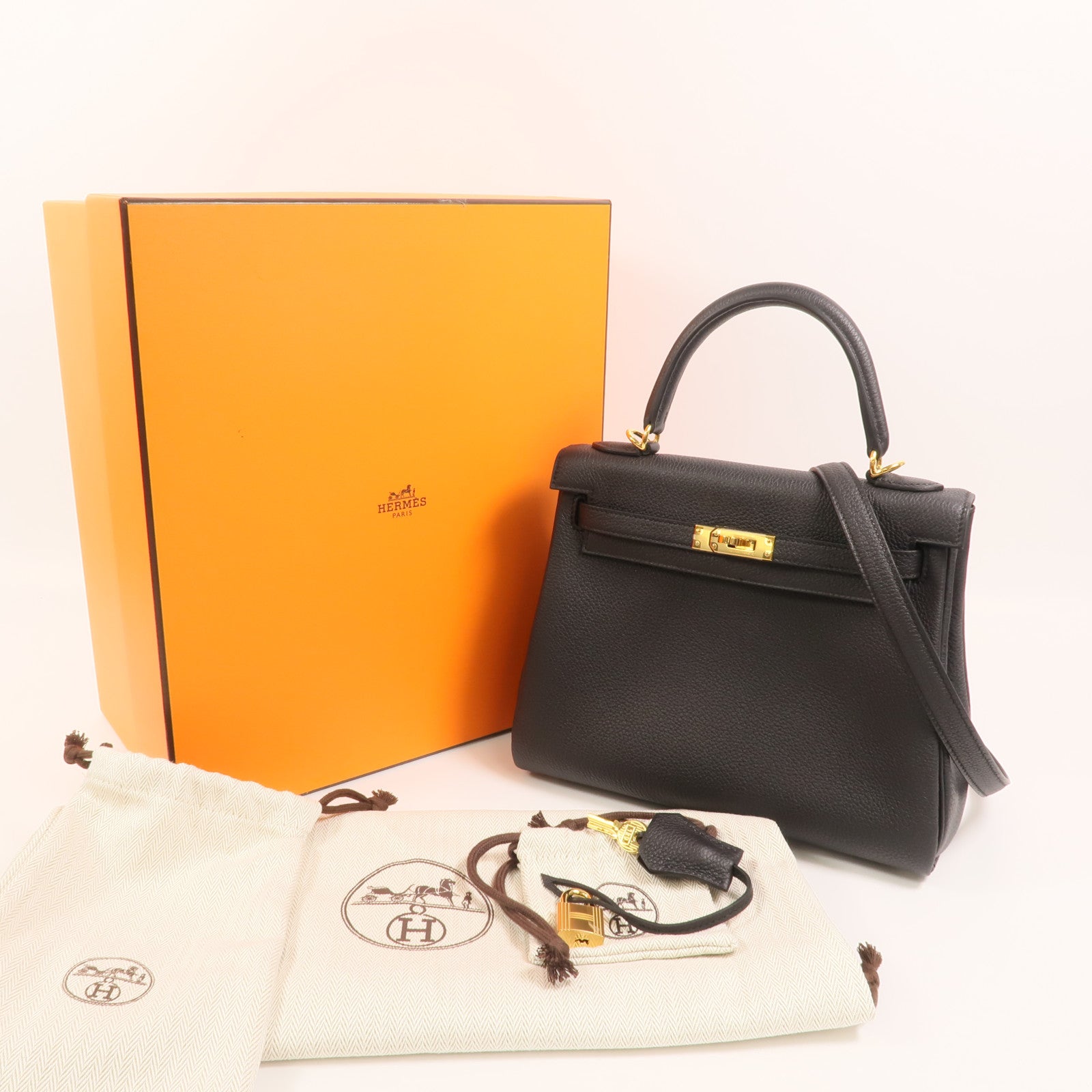 HERMES Togo皮革Kelly 25手挽肩背兩用袋Noir