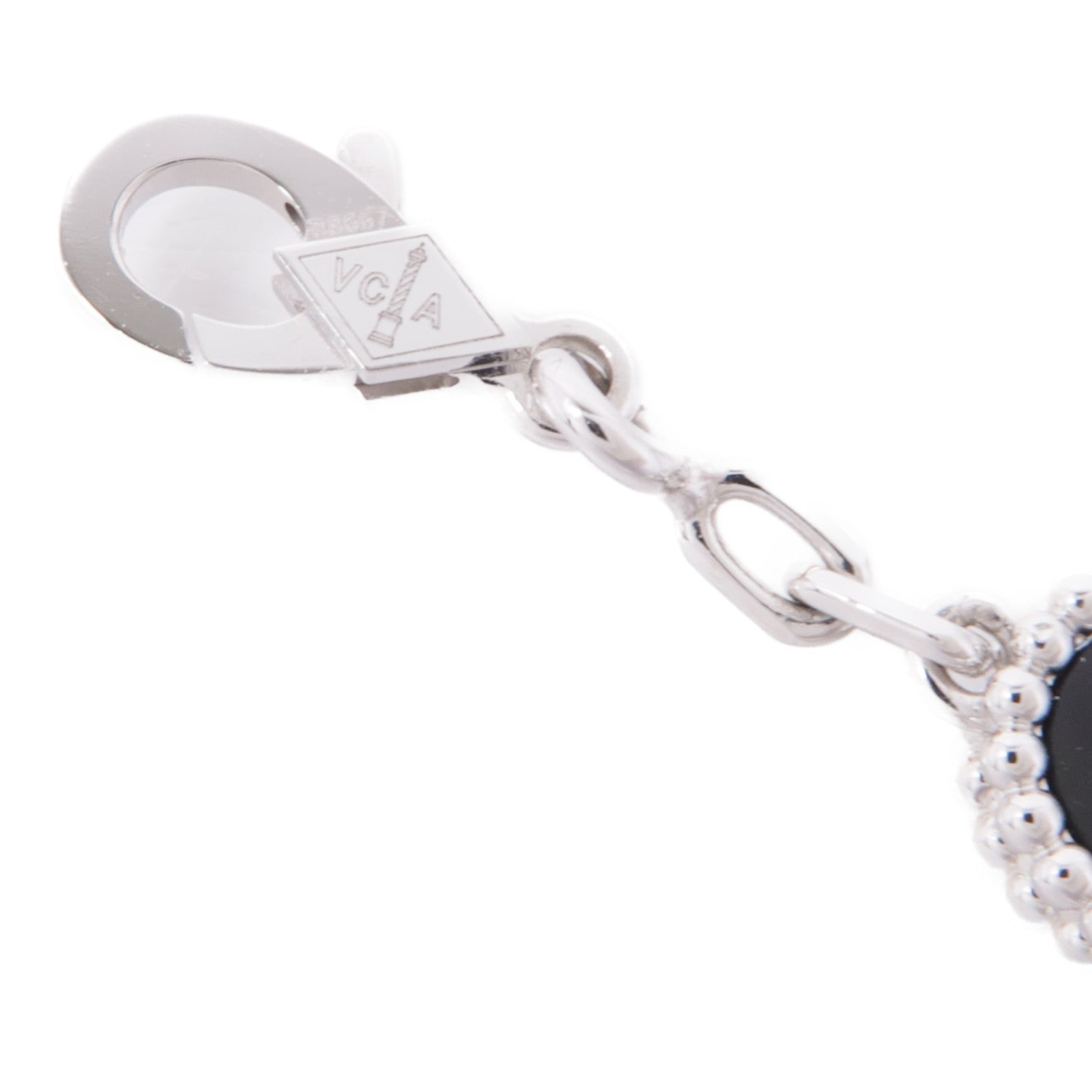 Van Cleef & Arpels 18K白金Vintage Alhambra 5 Motifs鑽石/縞瑪瑙手鏈