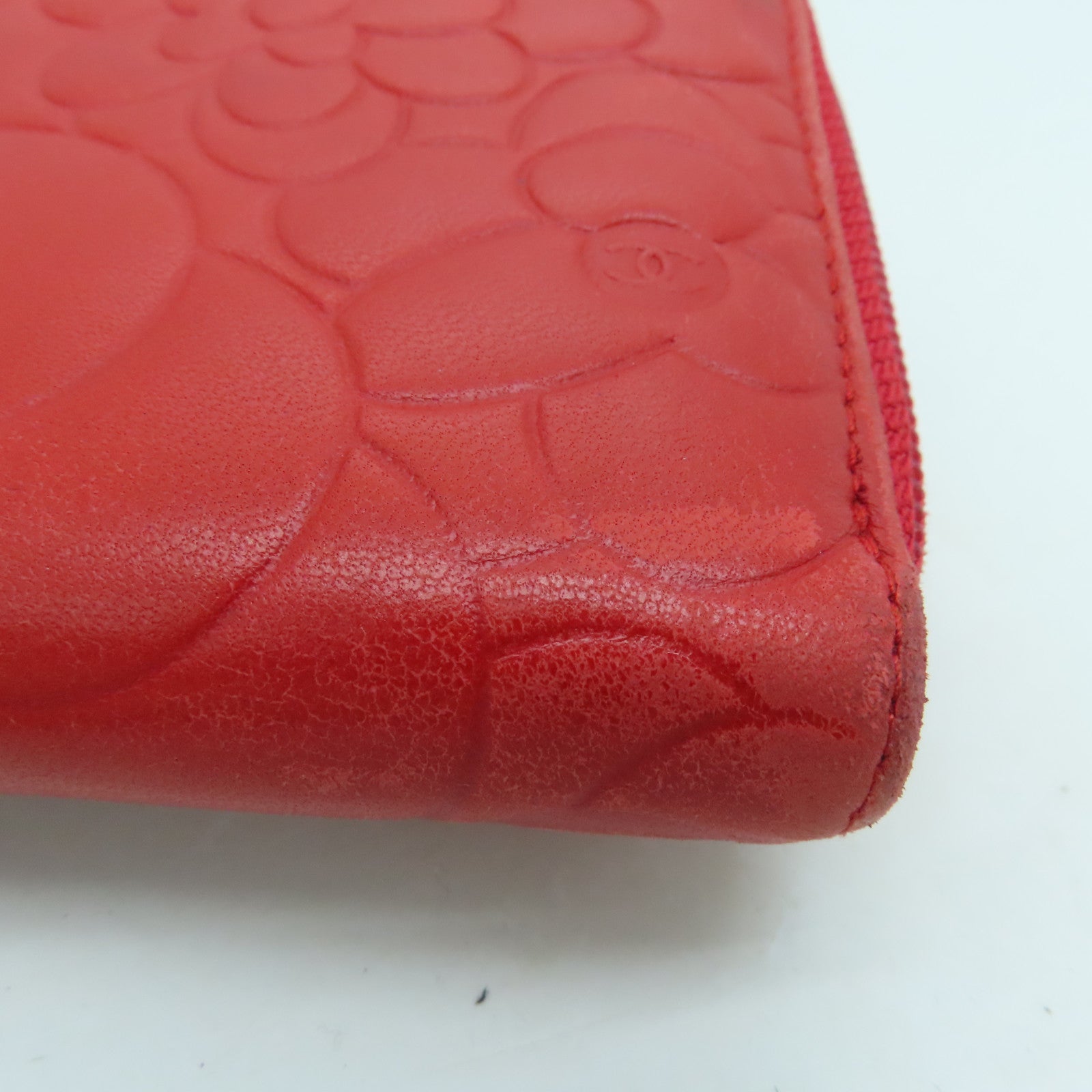 CHANEL Sheepskin Leather Long Wallet Silver Buckle Long Wallet Red