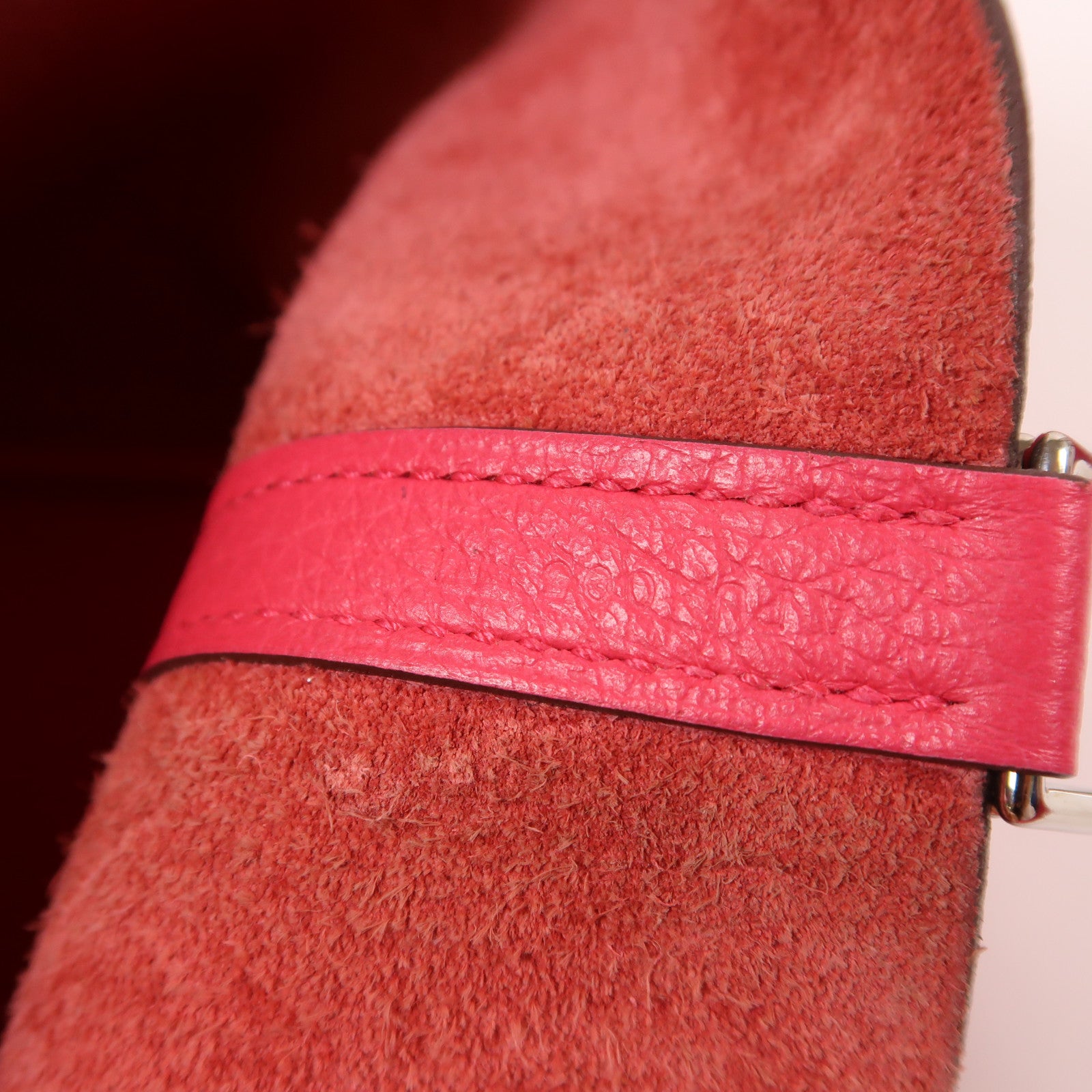 HERMES Clemence皮革Picotin PM銀扣手挽袋粉紅色