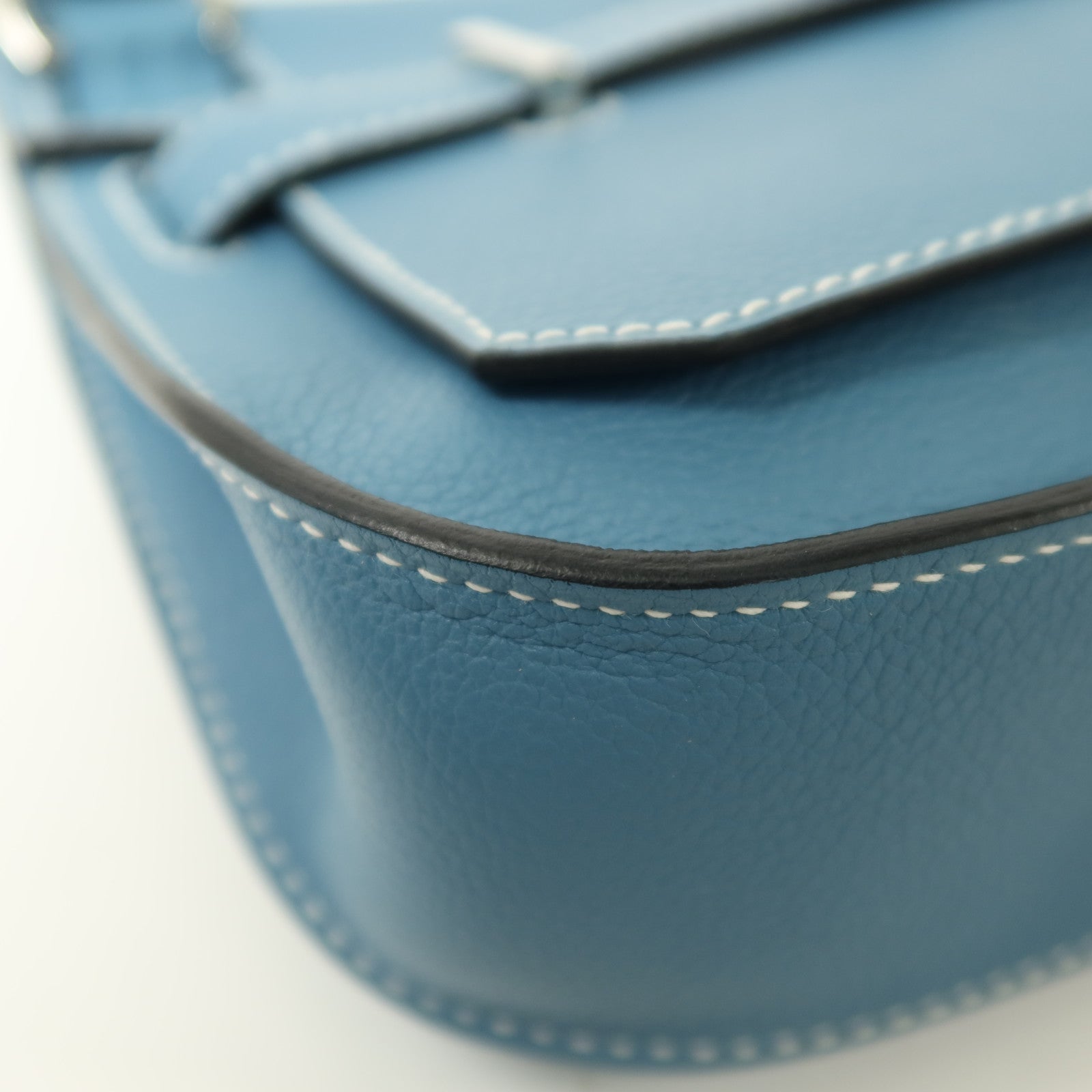 HERMES Evercolor皮革Mini Jypsiere銀扣肩背袋New Blue Jean