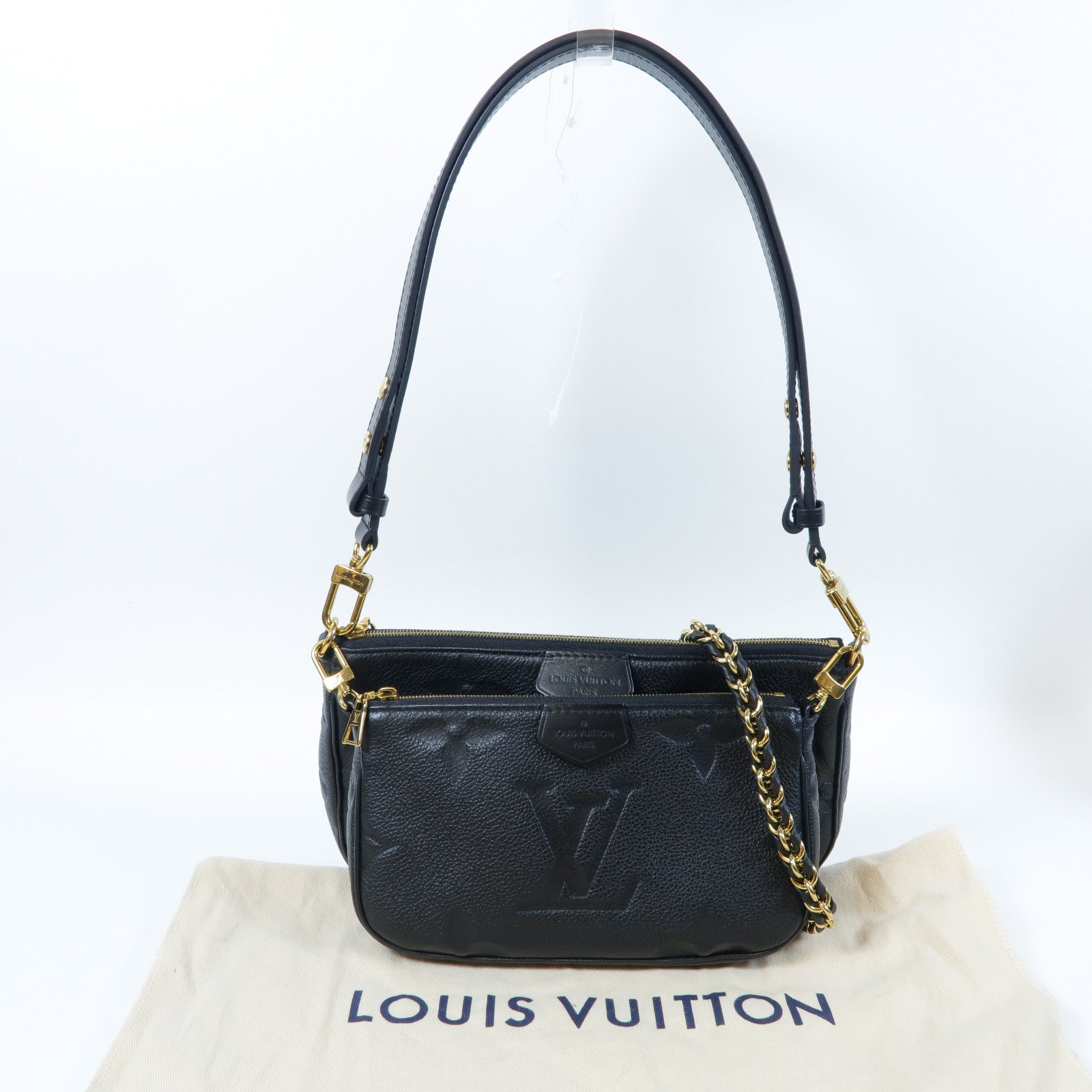 LOUIS VUITTON Monogram Empreinte Multi Pochette Accessoires金扣肩背袋黑色