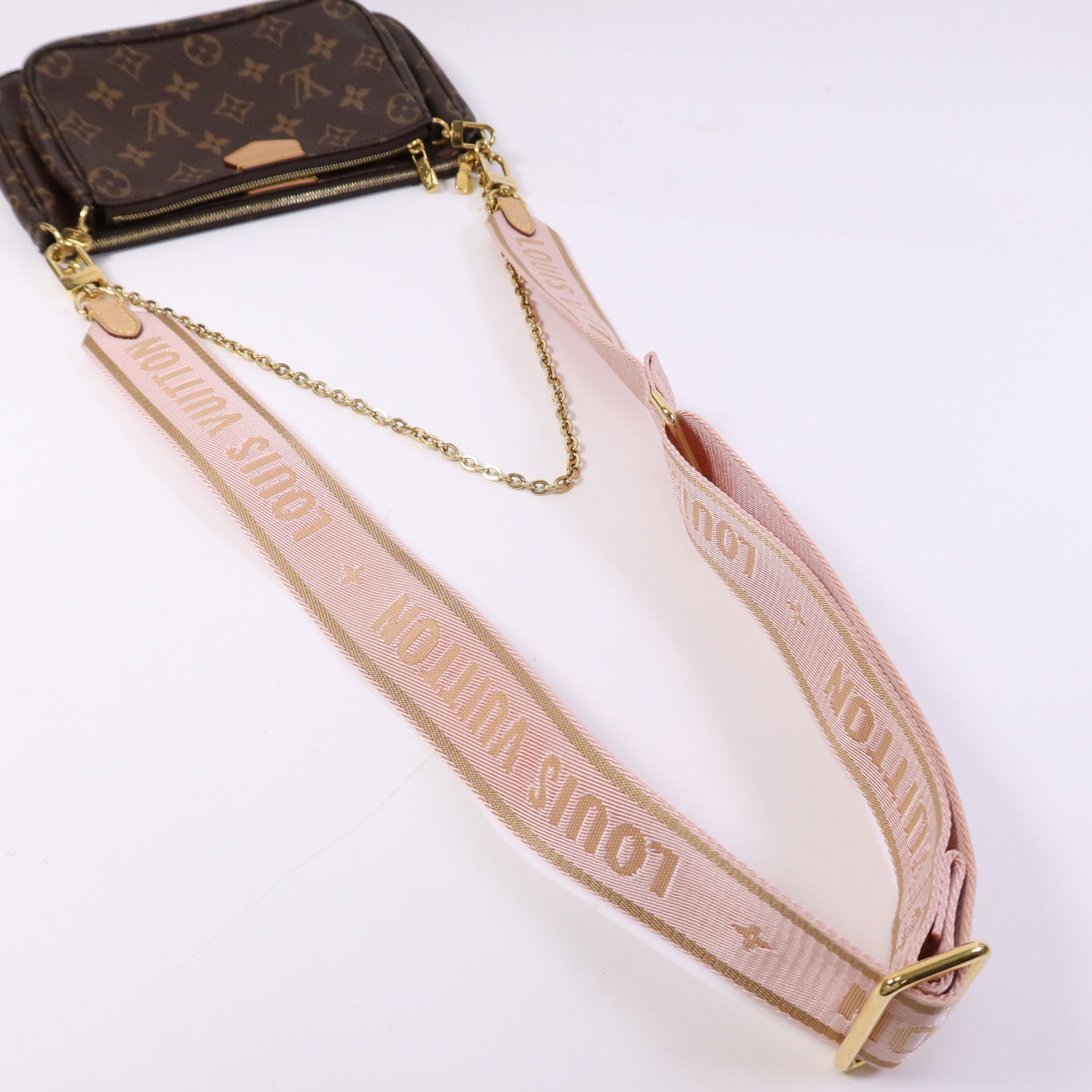 LOUIS VUITTON Monogram Multi Pochette Accessoires金扣手挽肩背兩用袋棕色