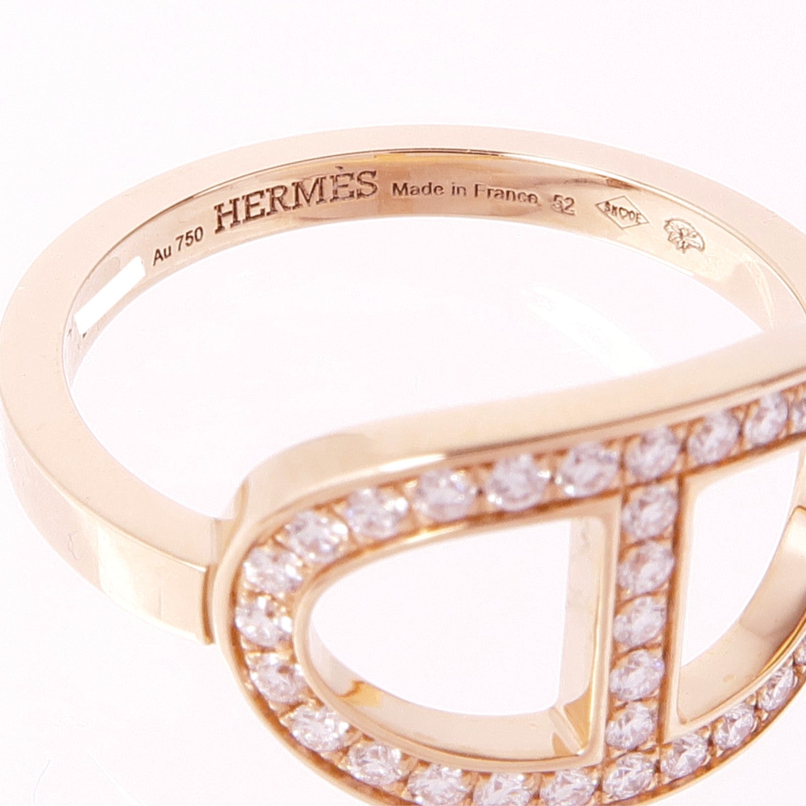 HERMES 18K玫瑰金Chaine D'ancre Contour Ring鑽石戒指Hermes#52/US#6