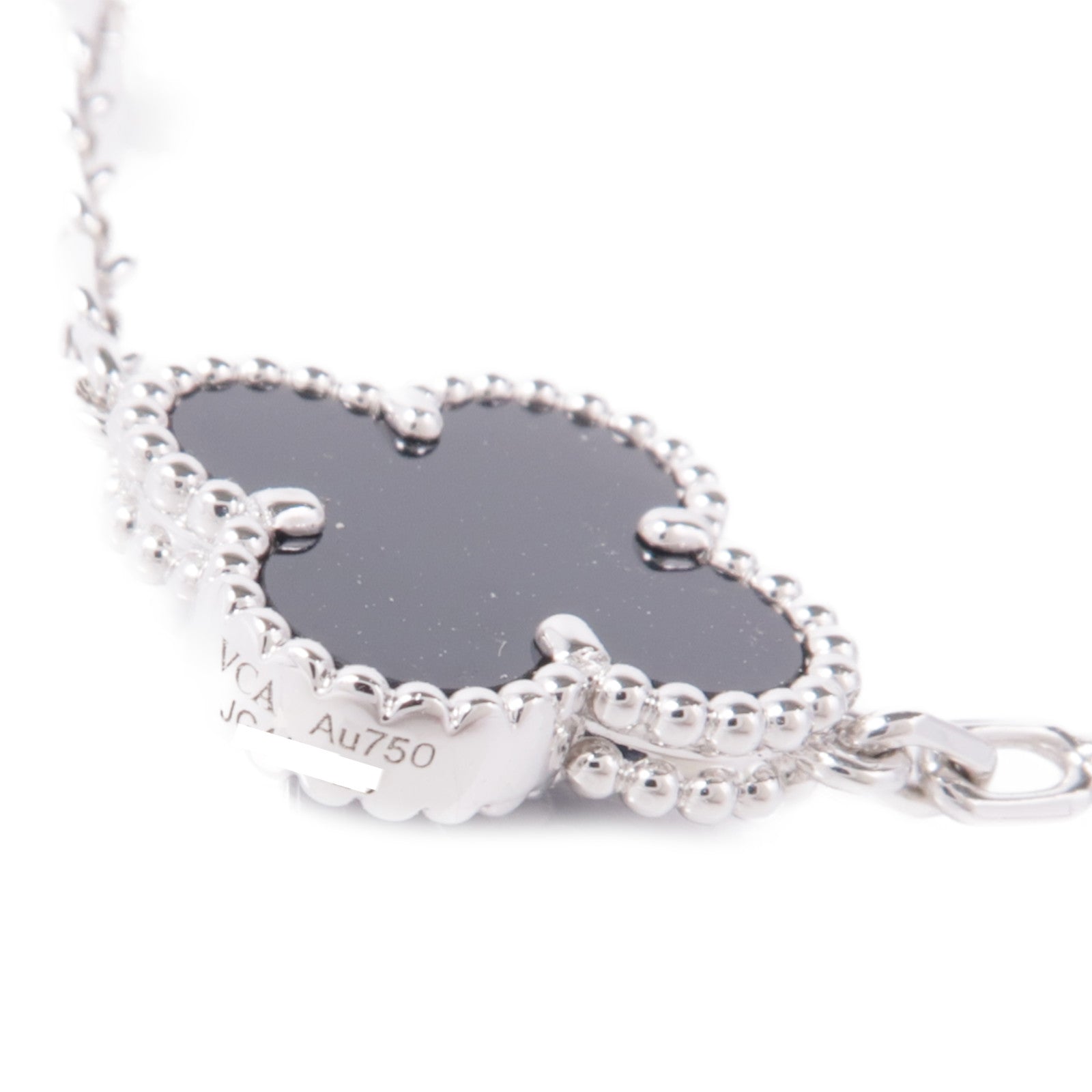 Van Cleef & Arpels 18K白金Vintage Alhambra 5 Motifs鑽石/縞瑪瑙手鏈