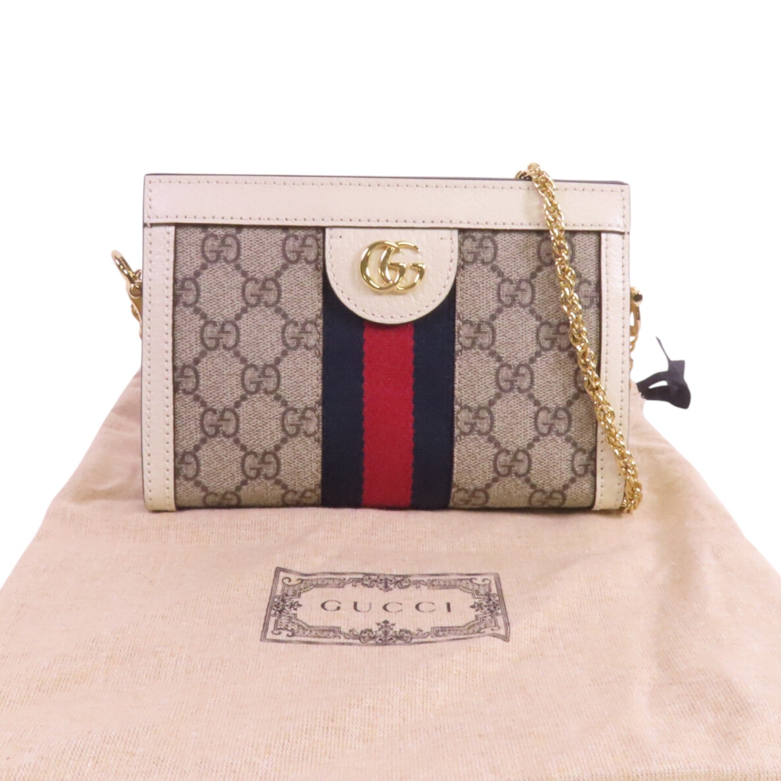 GUCCI 塗層帆布Ophidia金扣鏈帶肩背袋