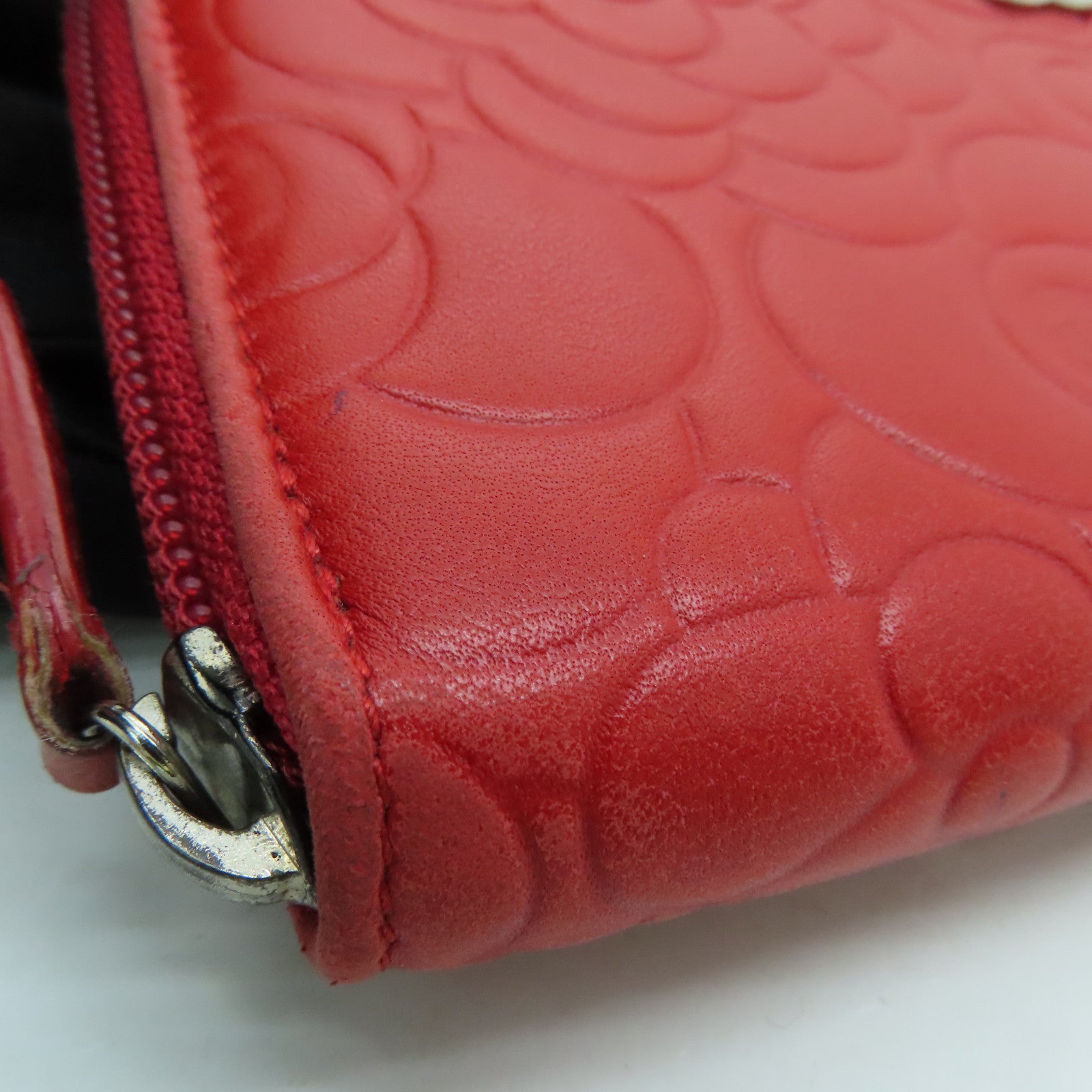 CHANEL Sheepskin Leather Long Wallet Silver Buckle Long Wallet Red