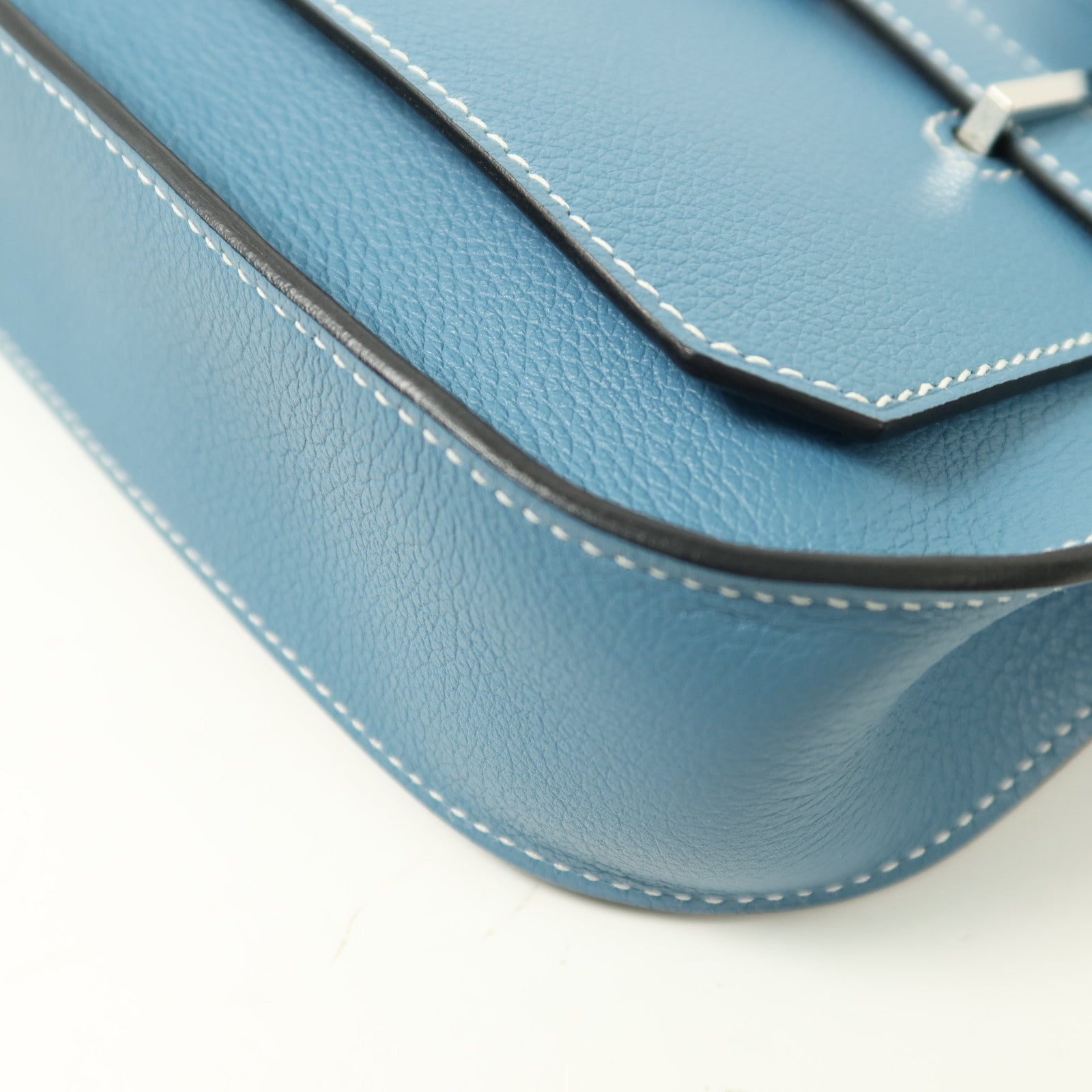 HERMES Evercolor皮革Mini Jypsiere銀扣肩背袋New Blue Jean