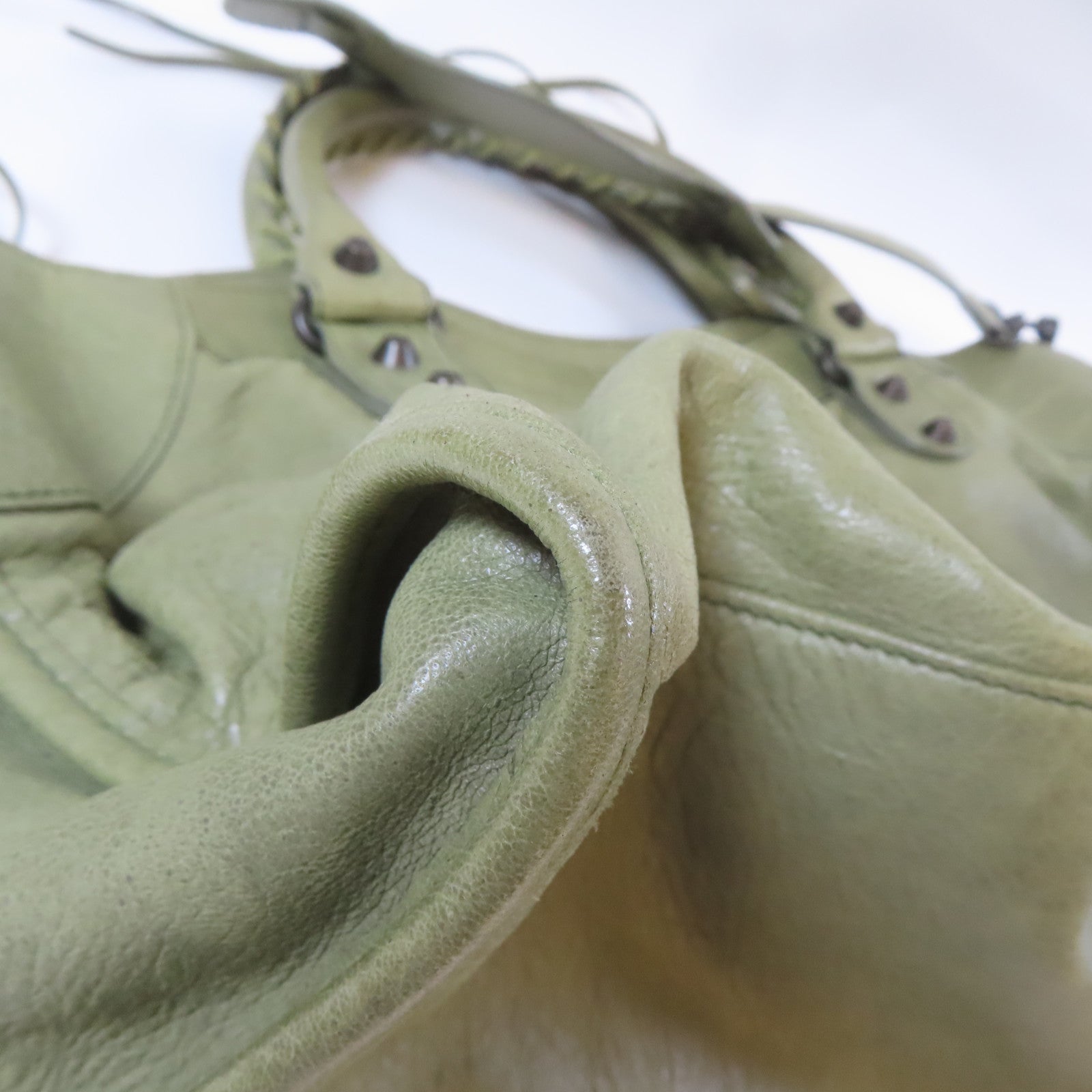 BALENCIAGA 羊皮皮革Classic Part Time銀扣手挽肩背兩用袋綠色