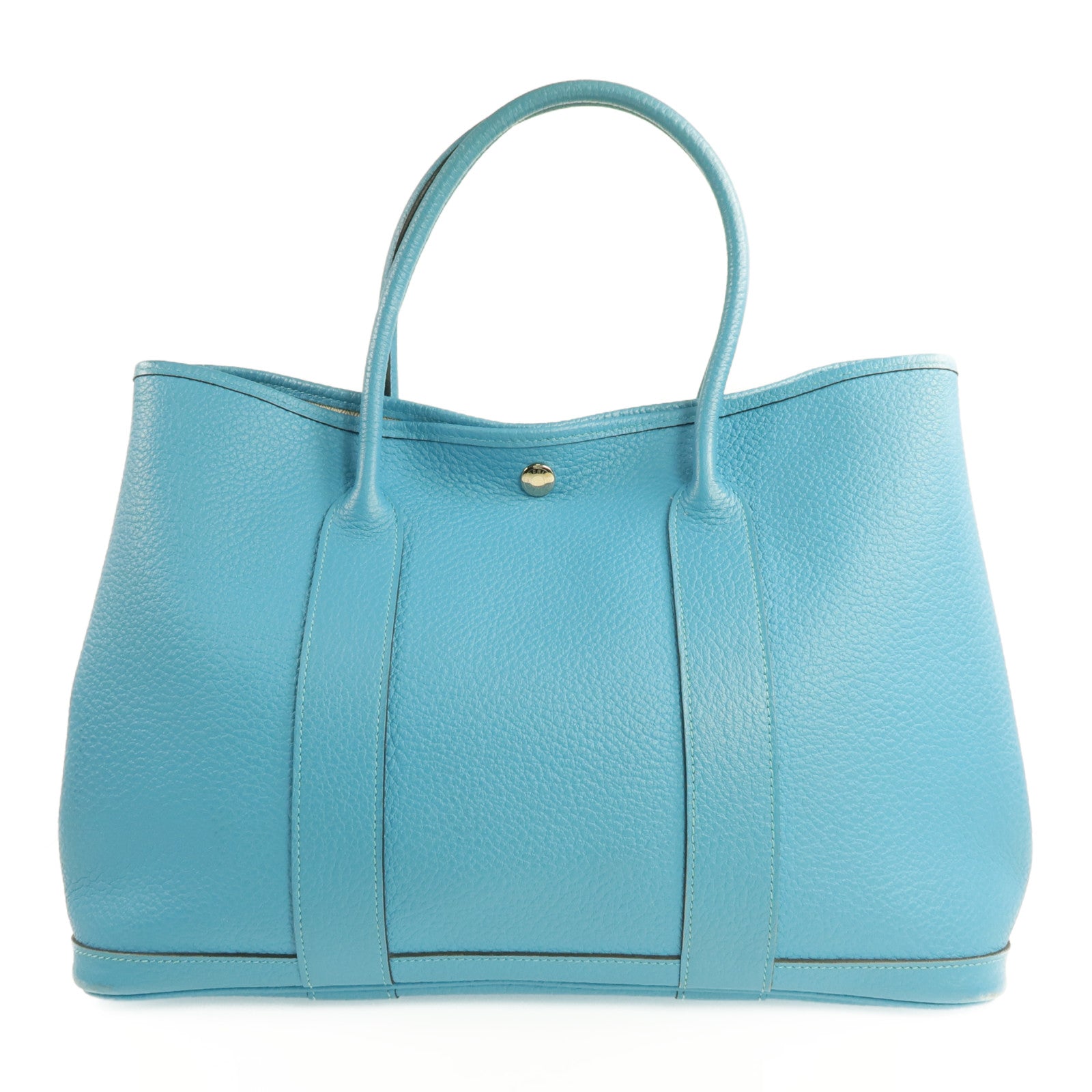 HERMES Negonda皮革Garden Party PM銀扣手挽袋Bleu Paon