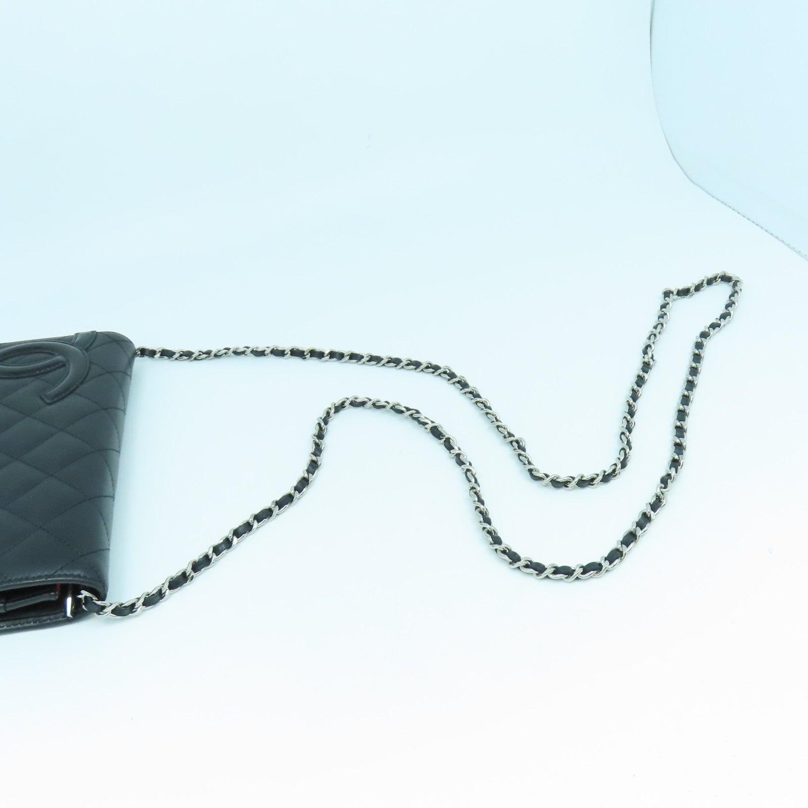 CHANEL 【激減優惠】菱格牛皮皮革Cambon WOC銀扣鏈帶肩背袋黑色
