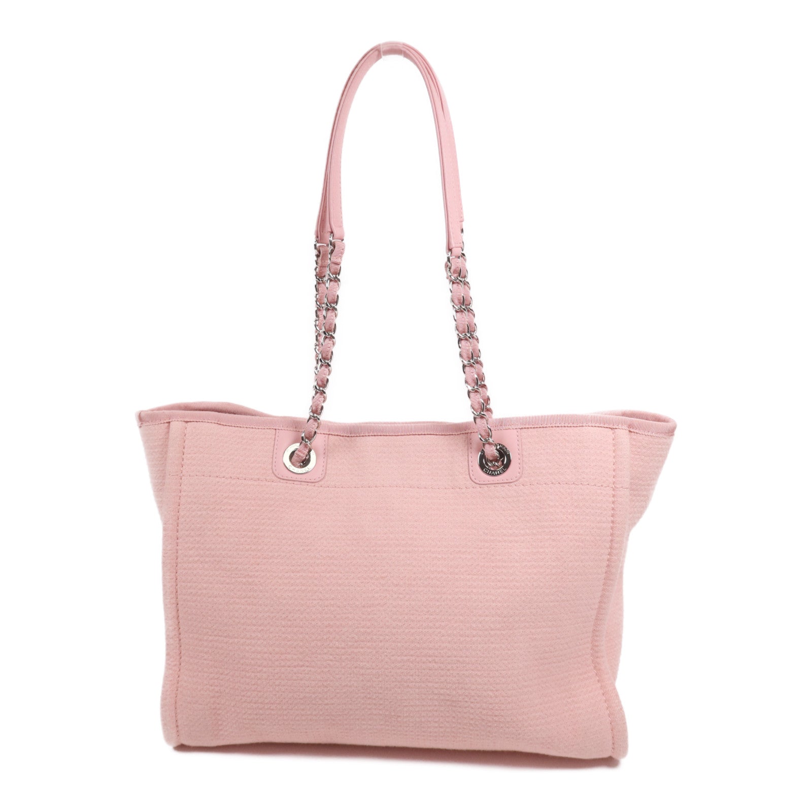 CHANEL 【激減優惠】帆布Deauville Tote銀扣鏈帶肩背袋