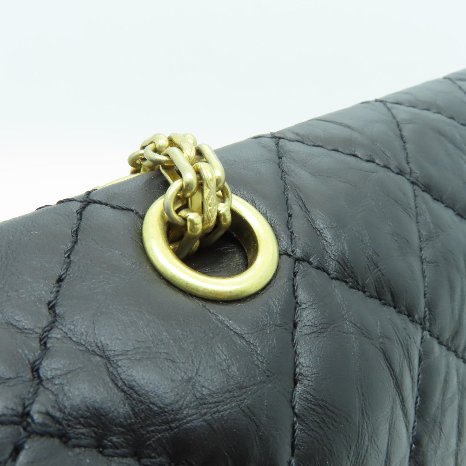 CHANEL 菱格牛皮皮革2.55金扣鏈帶肩背袋黑色