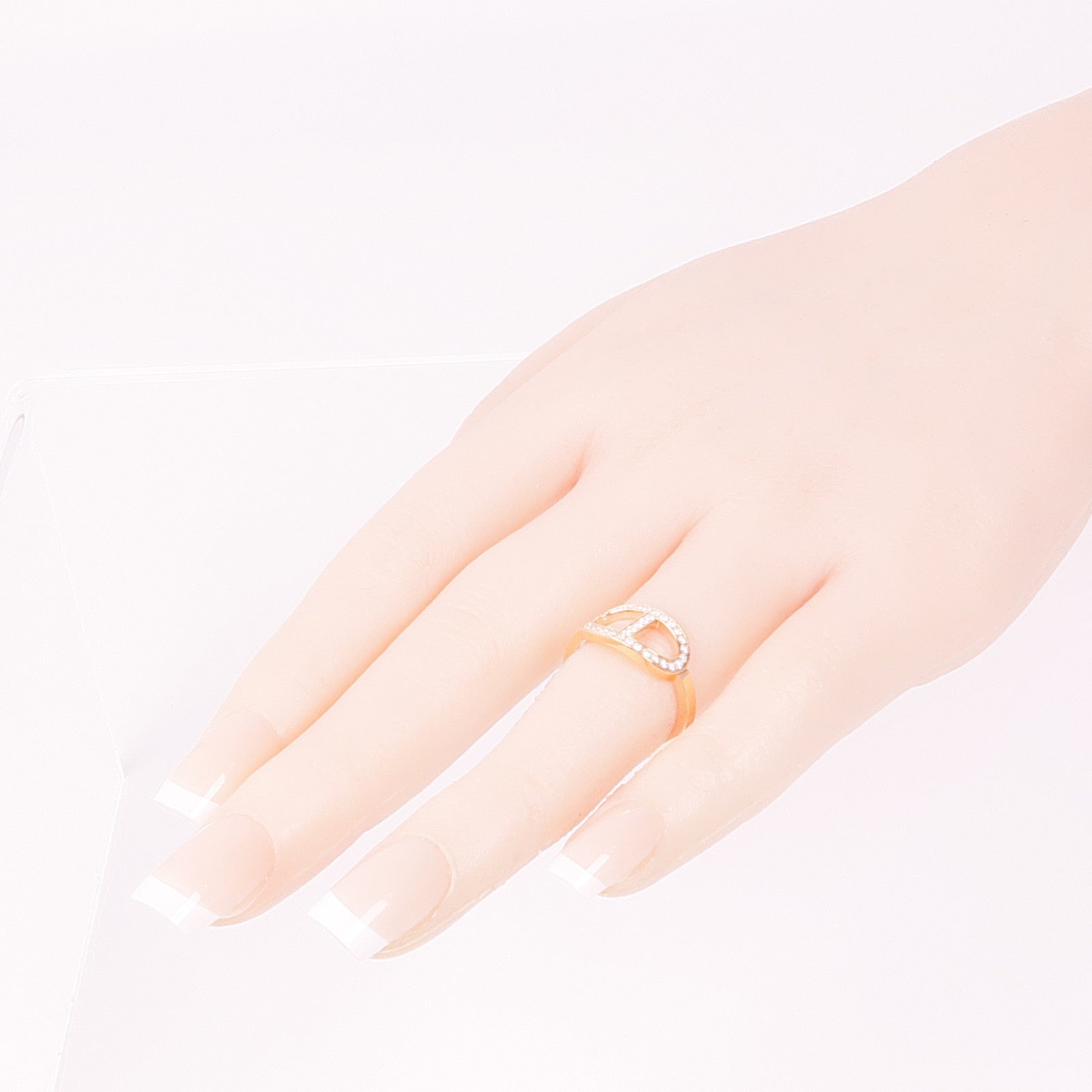 HERMES 18K玫瑰金Chaine D'ancre Contour Ring鑽石戒指Hermes#52/US#6