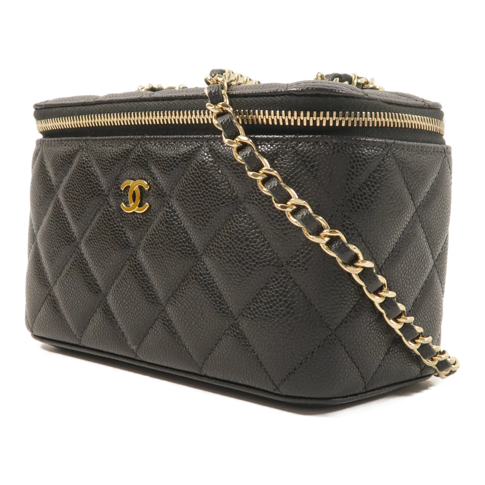 CHANEL 牛皮皮革Vanity Case金扣鏈帶肩背袋