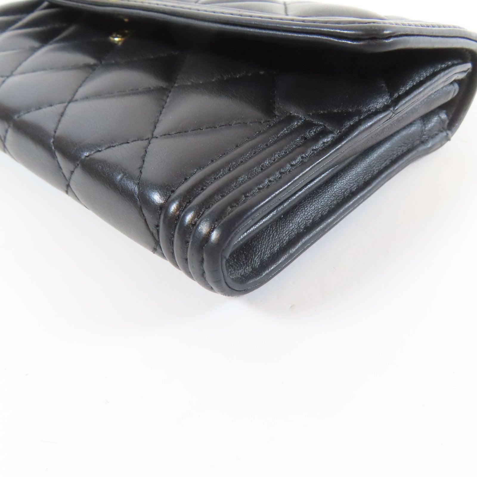 CHANEL 菱格羊皮皮革Long Wallet金扣長錢包黑色
