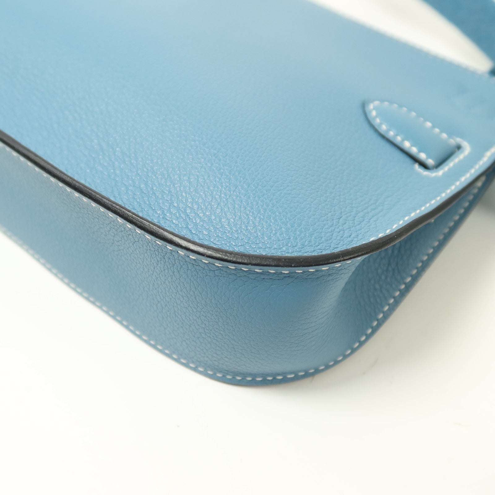 HERMES Evercolor皮革Mini Jypsiere銀扣肩背袋New Blue Jean