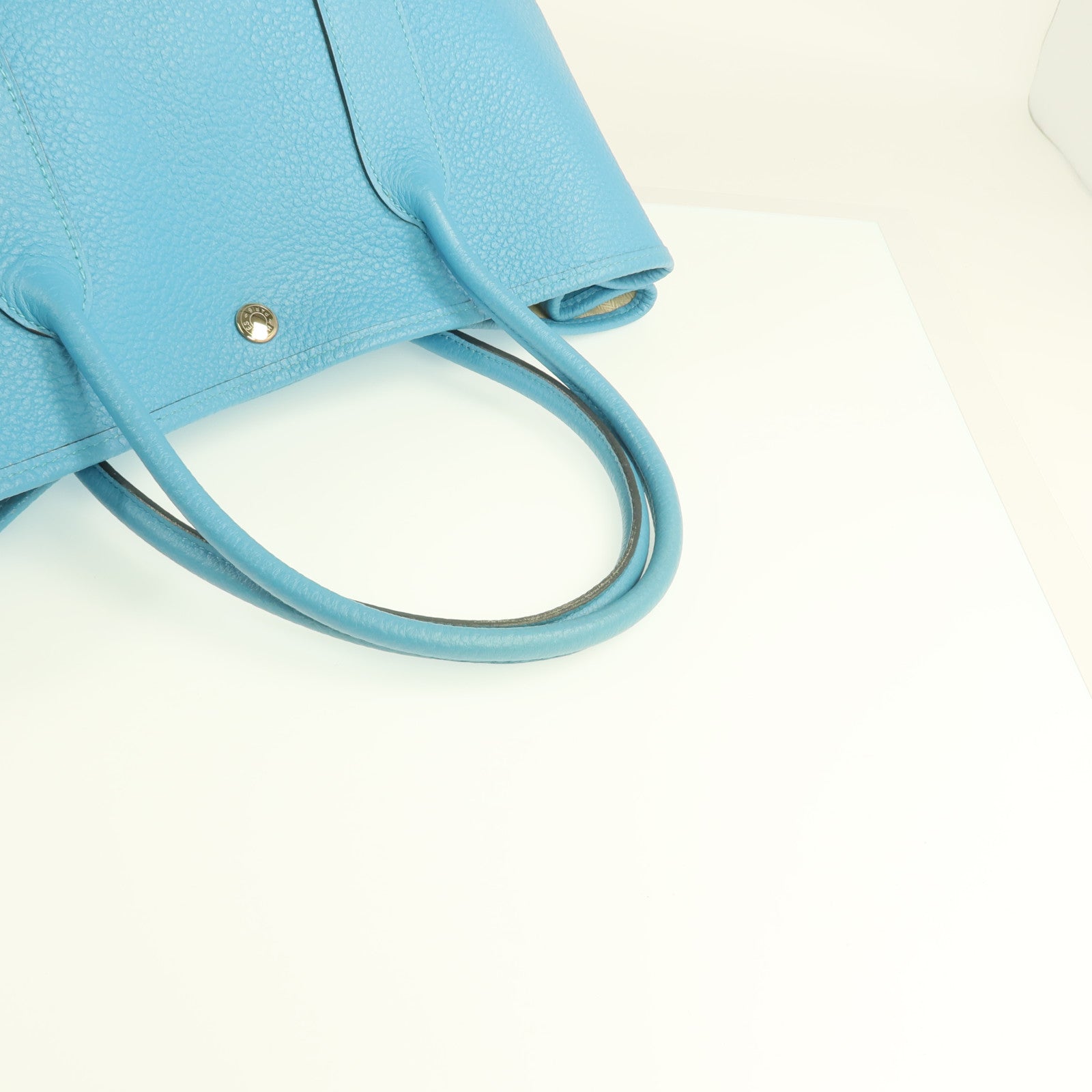 HERMES Negonda皮革Garden Party PM銀扣手挽袋Bleu Paon