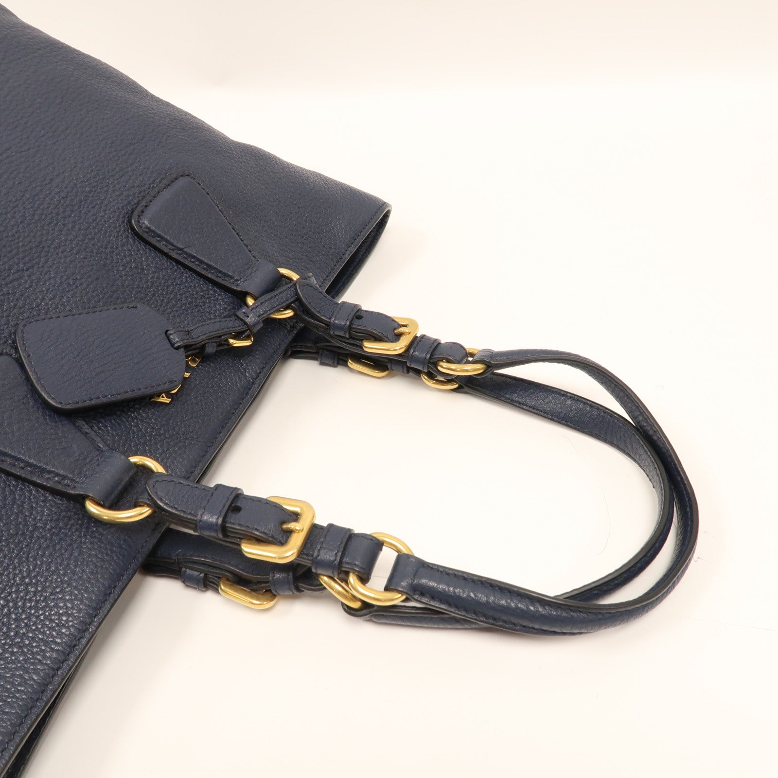 PRADA 牛皮皮革Shoulder Bag金扣肩背袋深藍色