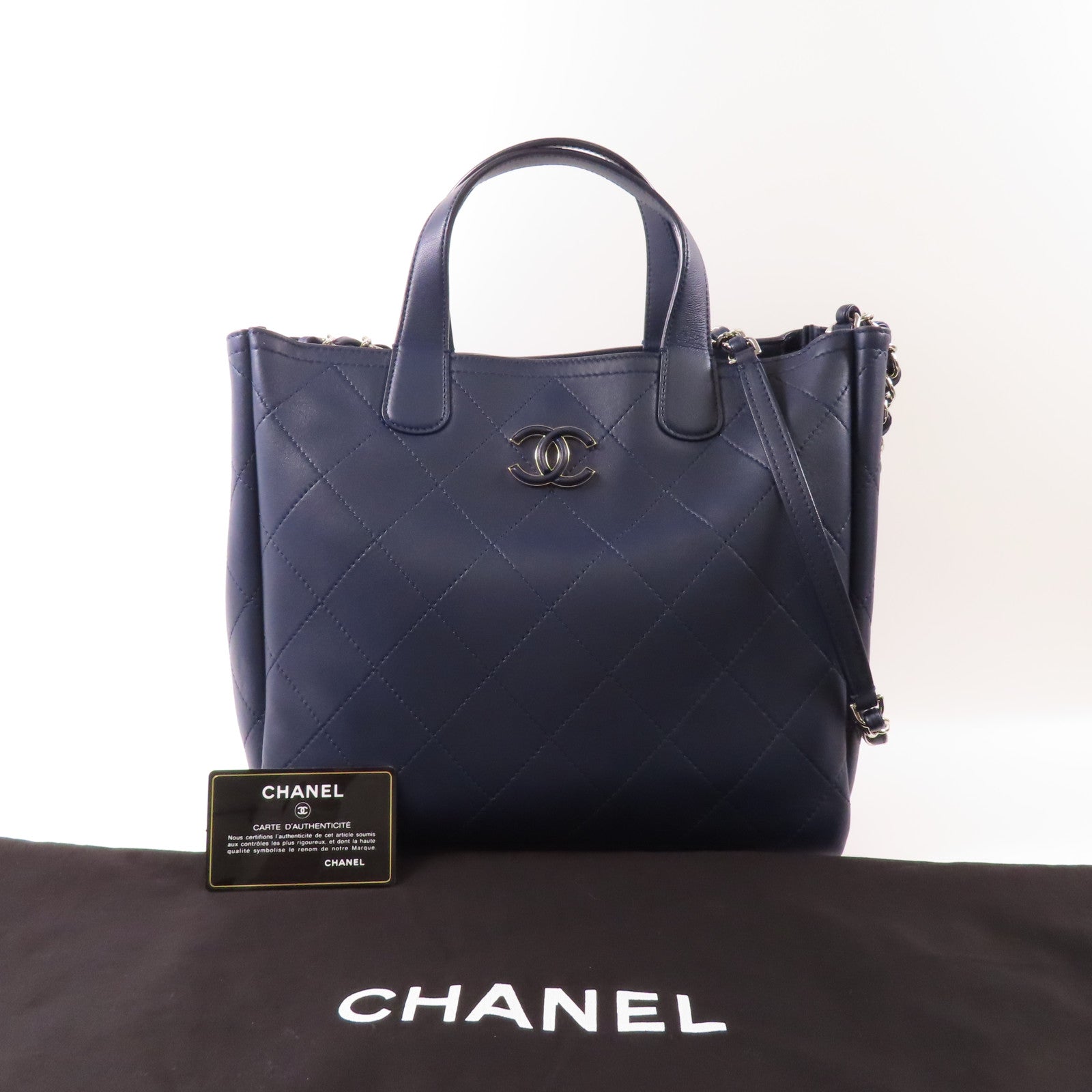CHANEL 牛皮皮革2 Way Shoulder Bag銀扣手挽肩背兩用袋