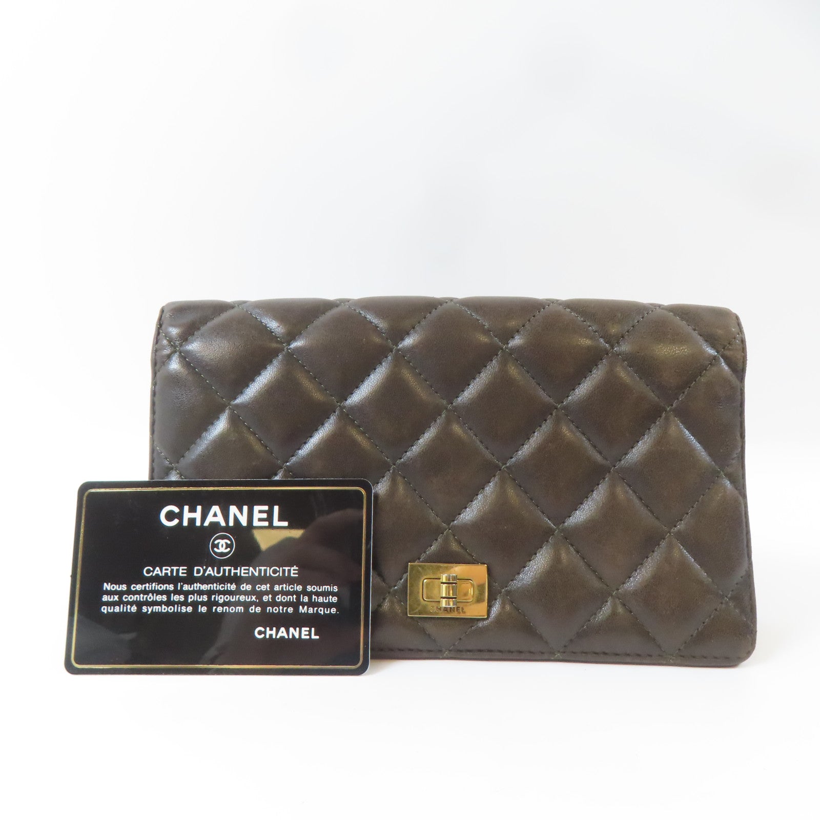 CHANEL 菱格羊皮皮革2.55 Long Bifold Wallet金扣長錢包啡色