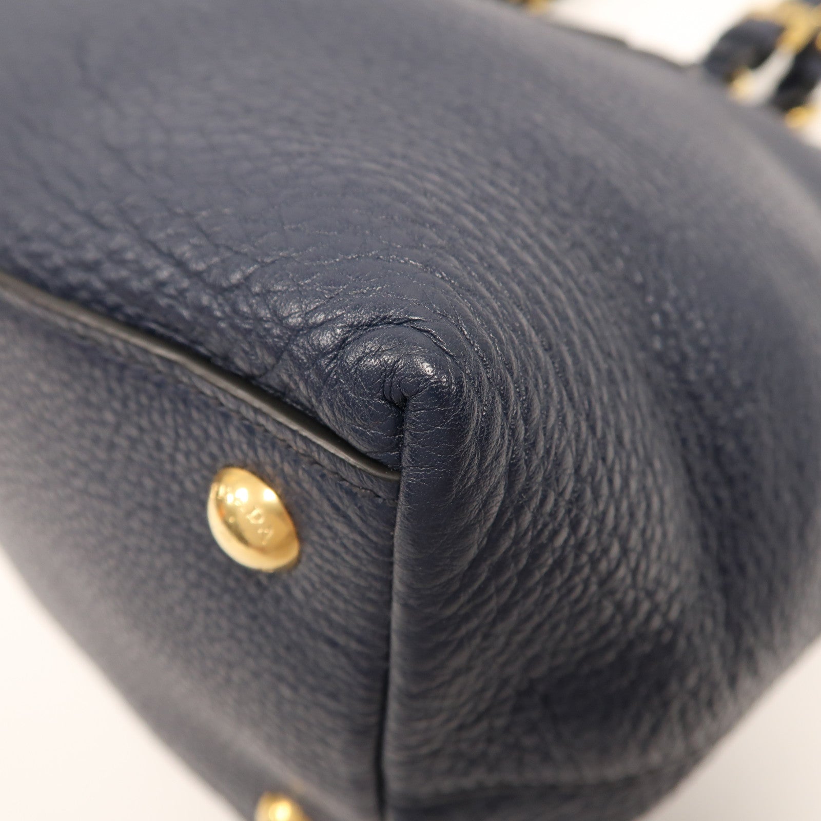PRADA 牛皮皮革Shoulder Bag金扣肩背袋深藍色