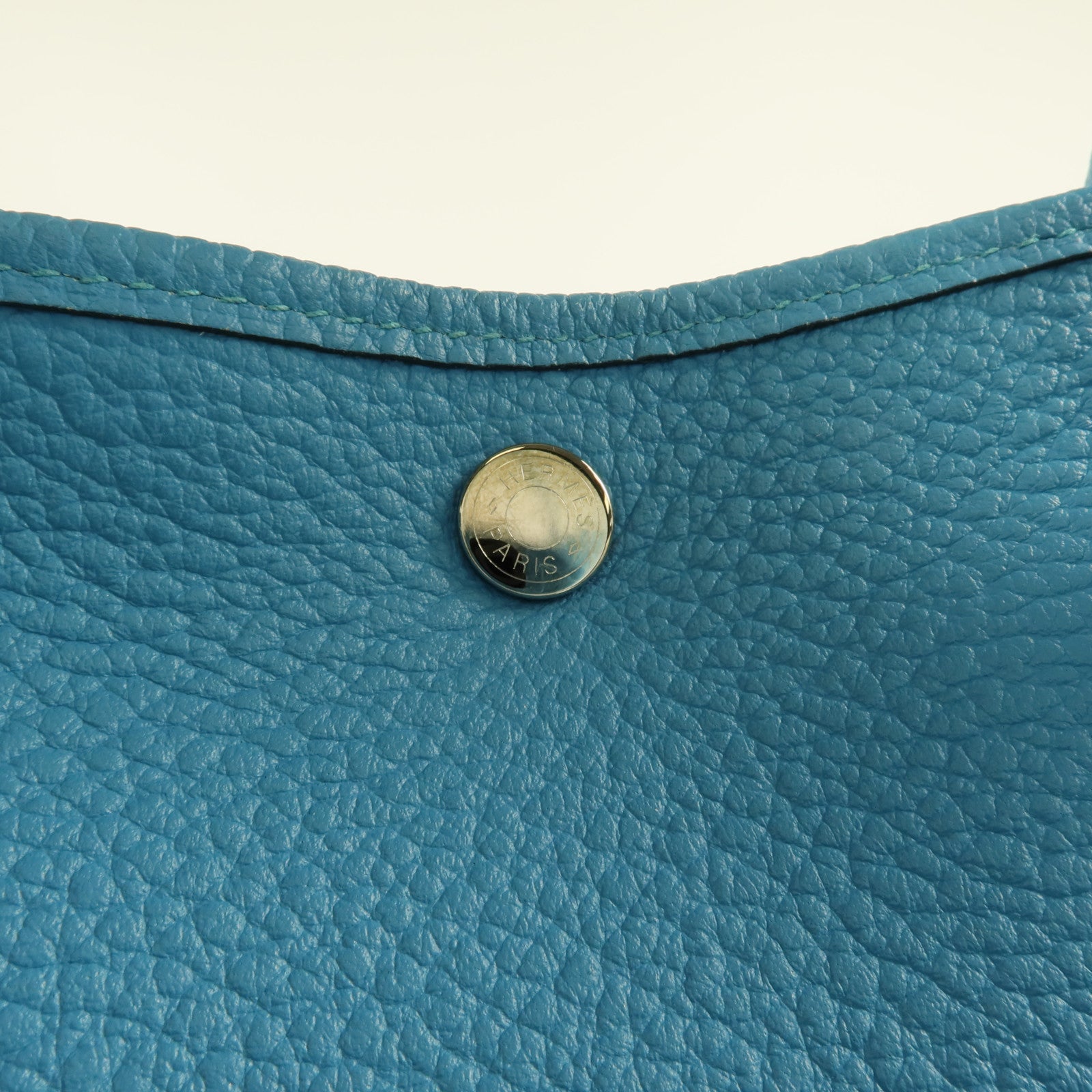 HERMES Negonda皮革Garden Party PM銀扣手挽袋Bleu Paon