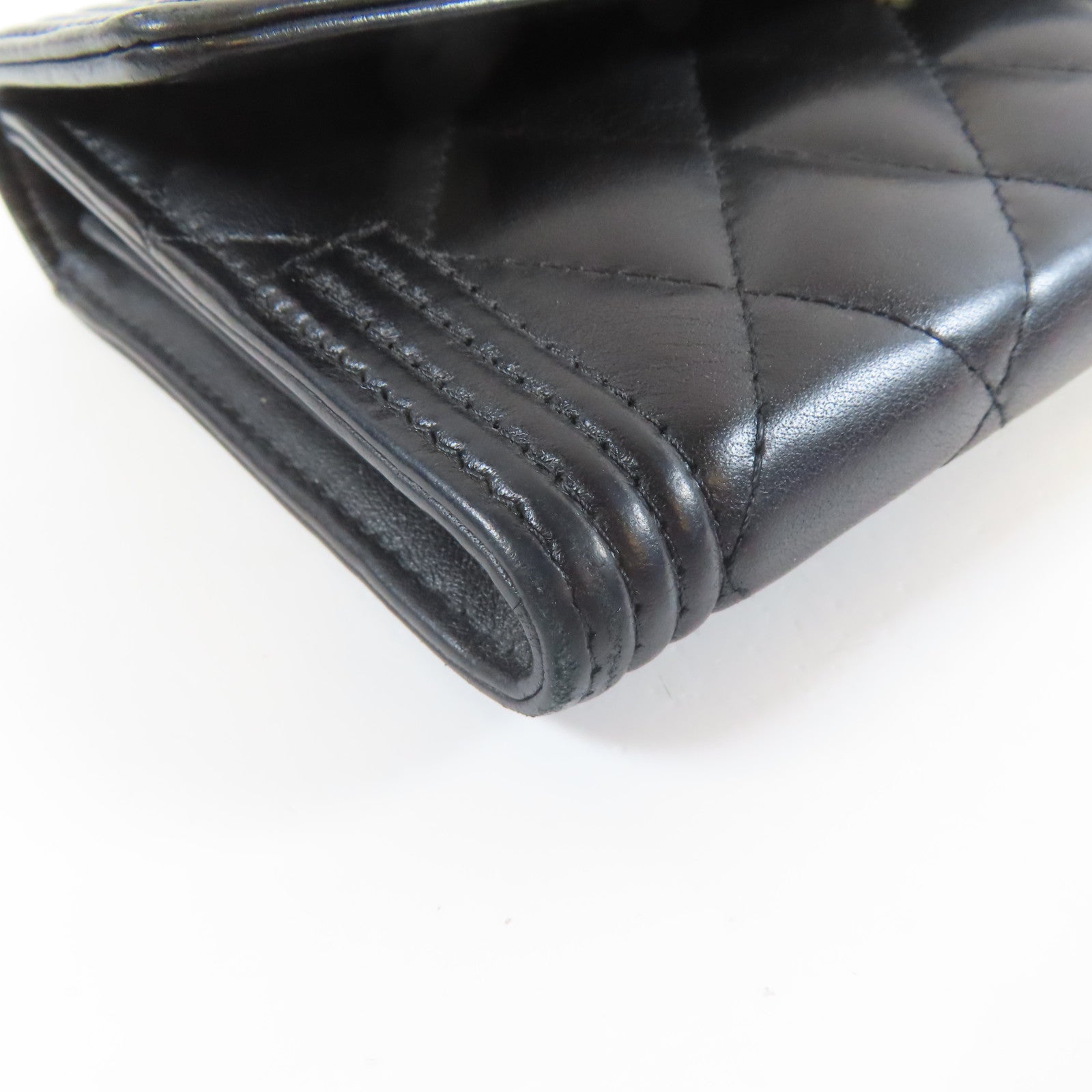 CHANEL 菱格羊皮皮革Long Wallet金扣長錢包黑色