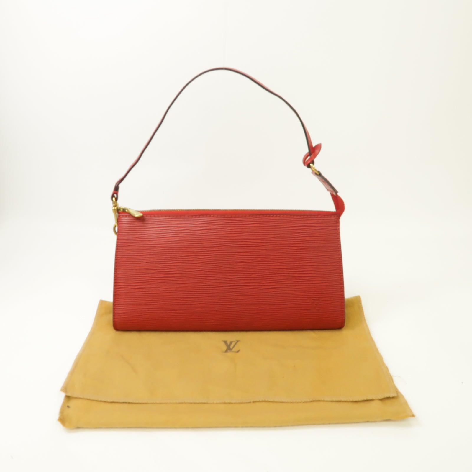 LOUIS VUITTON 【激減優惠】Epi Pochette Accessories金扣手挽袋紅色