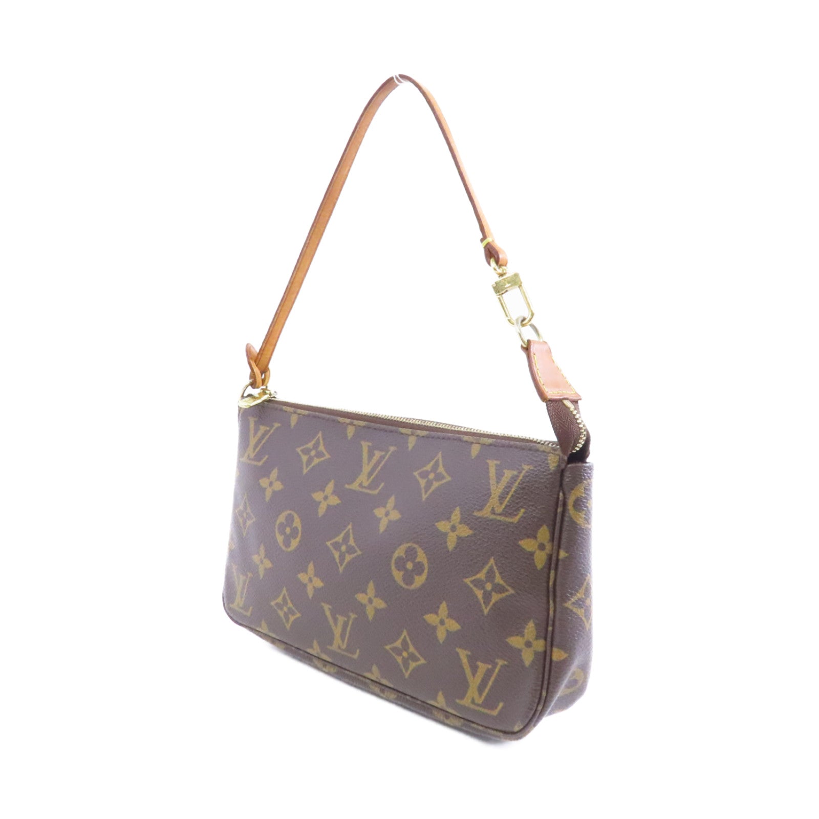 LOUIS VUITTON Monogram Pochette Accessoires金扣手挽袋啡色