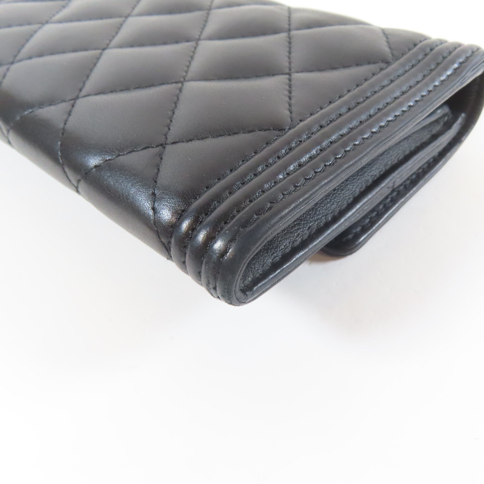 CHANEL 菱格羊皮皮革Long Wallet金扣長錢包黑色