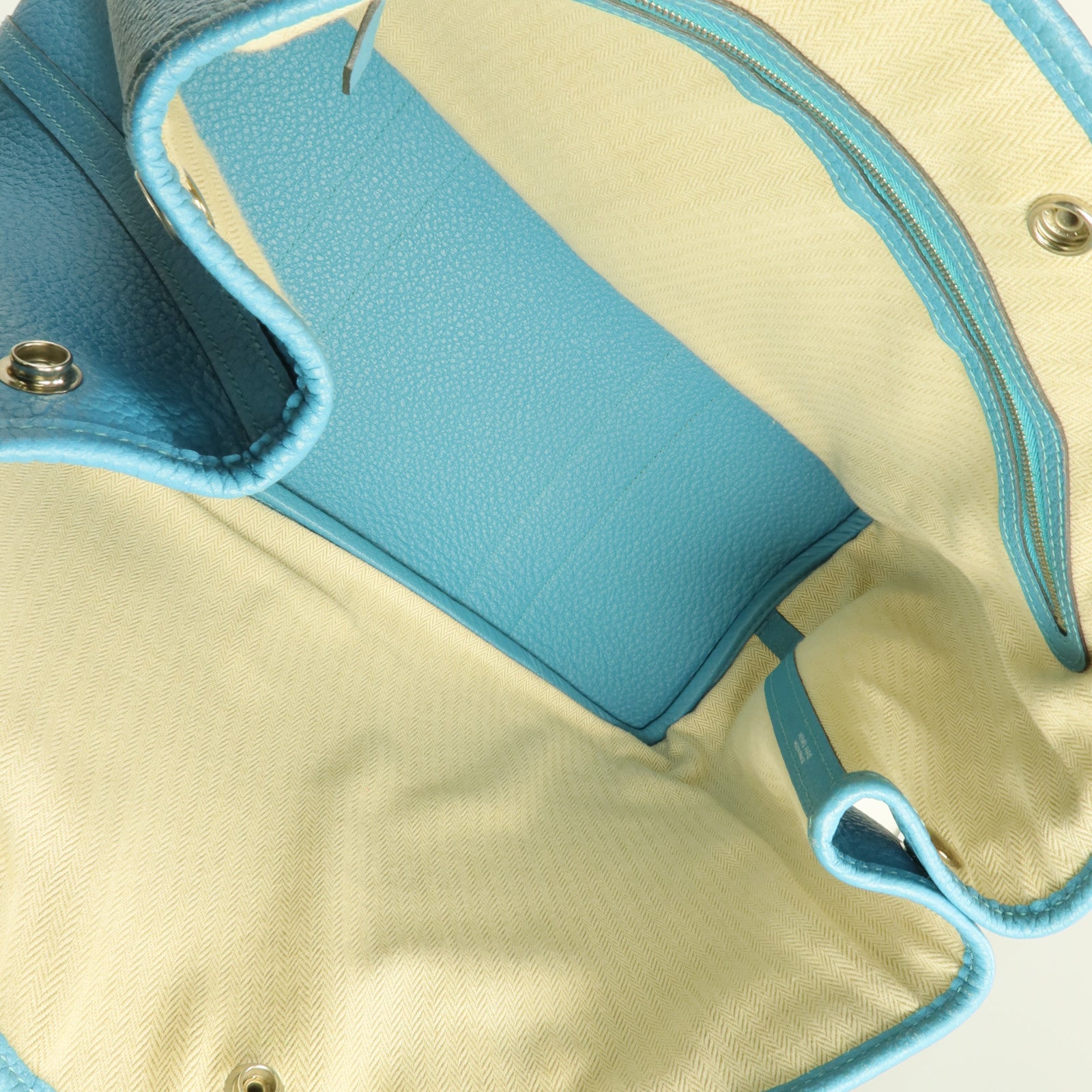 HERMES Negonda皮革Garden Party PM銀扣手挽袋Bleu Paon
